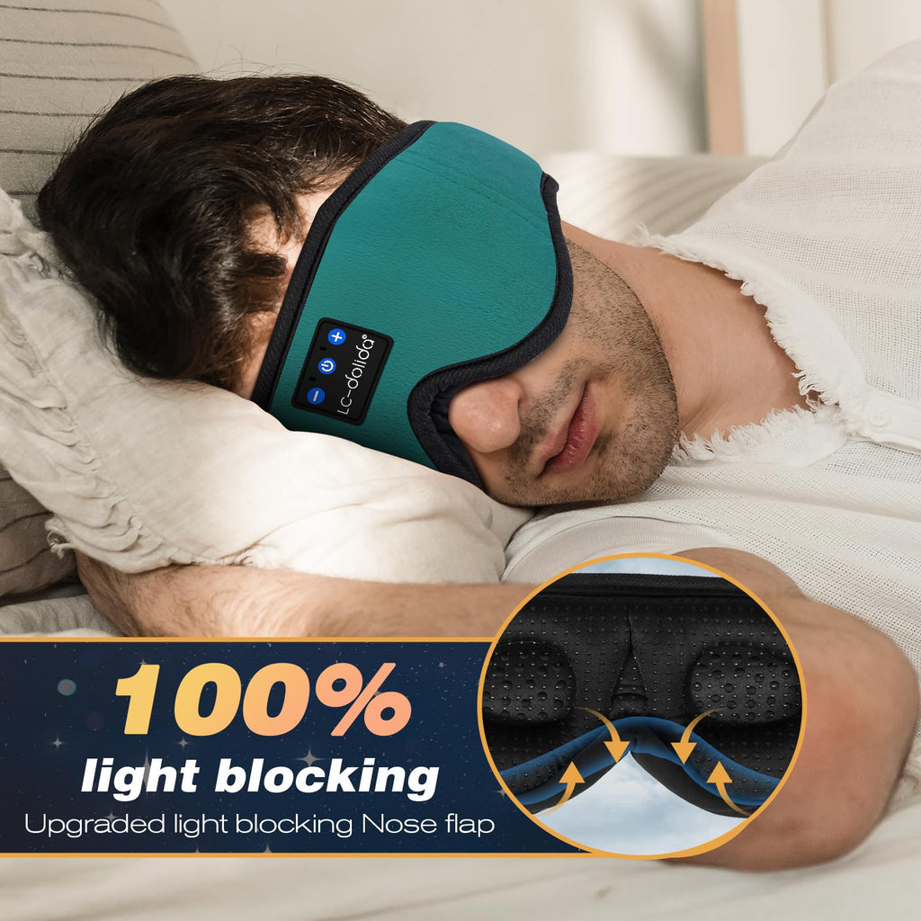 LC-dolida Bluetooth Sleep Mask Headphones Complete Blackout 3D Deep Eye Mask with Headphones Bluetooth V5.4 Can Play 15Hrs Breathable Eye mask with Earphones for Travel,Nap Sleeping,Shift Work