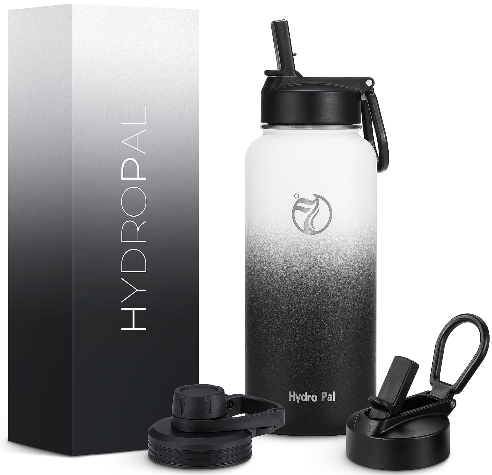 HydroPal Vacuum Insulated Water Bottle 1200ml/1000ml/750ml/500ml, 2 Lids (Straw & Spout), 12H Hot 24H Cold, BPA Free Stainless Steel Bottle, Leakproof Sports Water Bottle for Gym, Travel, Work