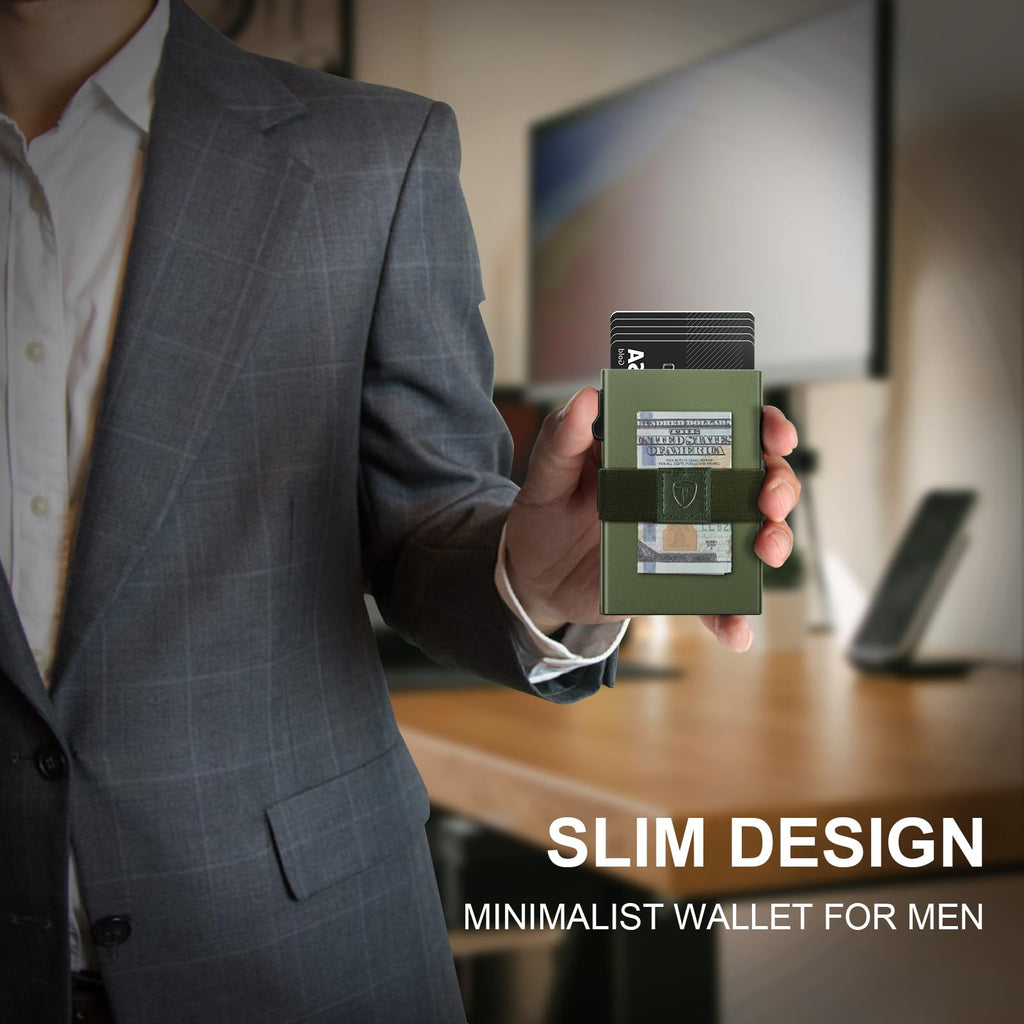 Smart Wallet for Men 12 Cards Paper Money Organiser RFID Blocking Card Wallet Utral Thin Metal Card Holder with Slid Ejector Button Quick Access to Bank Credit Card,Aluminium, Blue