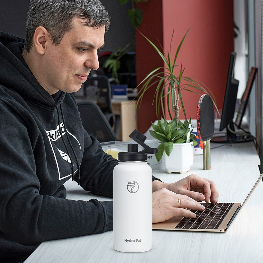 HydroPal Vacuum Insulated Water Bottle 1200ml/1000ml/750ml/500ml, 2 Lids (Straw & Spout), 12H Hot 24H Cold, BPA Free Stainless Steel Bottle, Leakproof Sports Water Bottle for Gym, Travel, Work