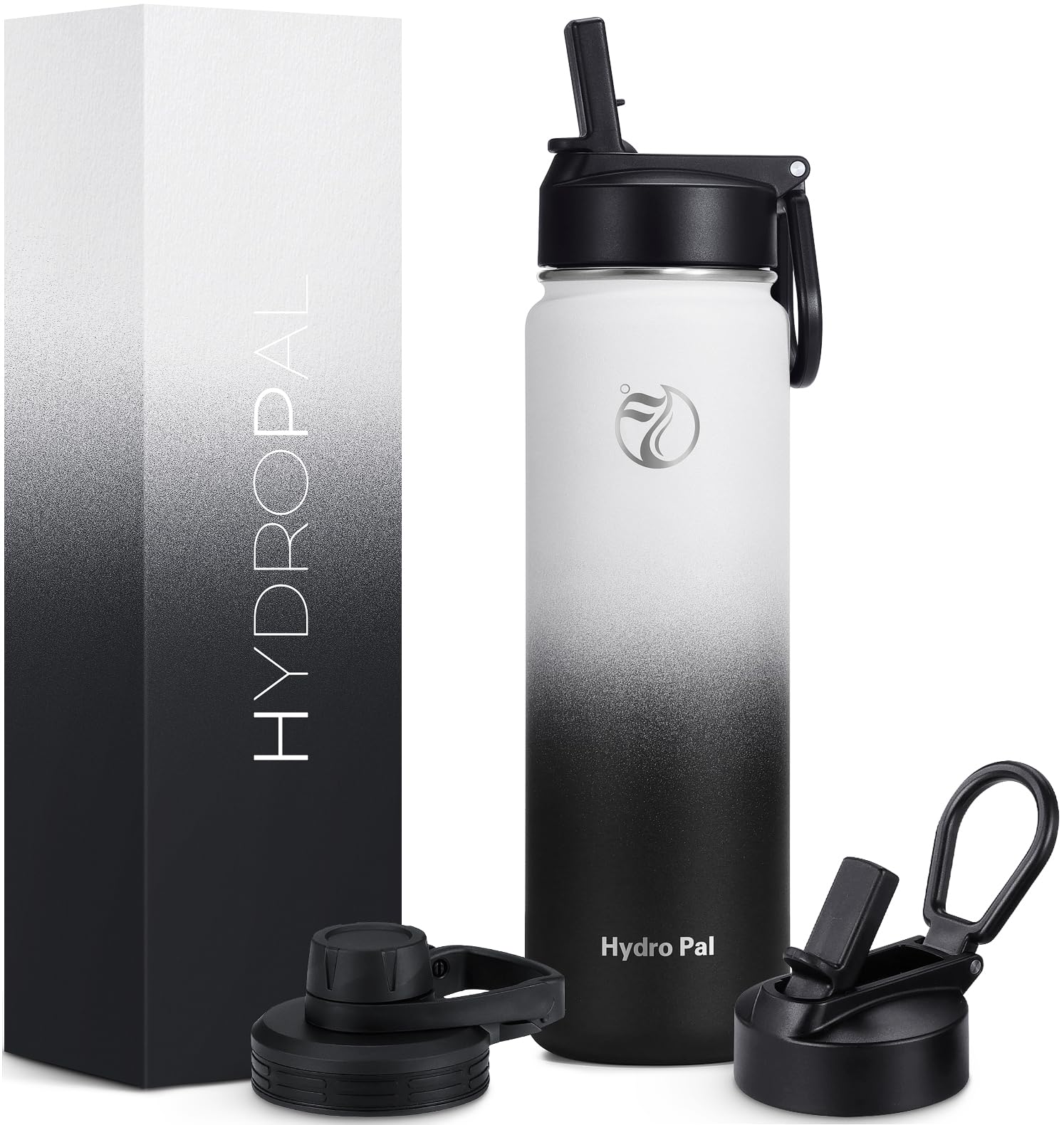 HydroPal Vacuum Insulated Water Bottle 1200ml/1000ml/750ml/500ml, 2 Lids (Straw & Spout), 12H Hot 24H Cold, BPA Free Stainless Steel Bottle, Leakproof Sports Water Bottle for Gym, Travel, Work