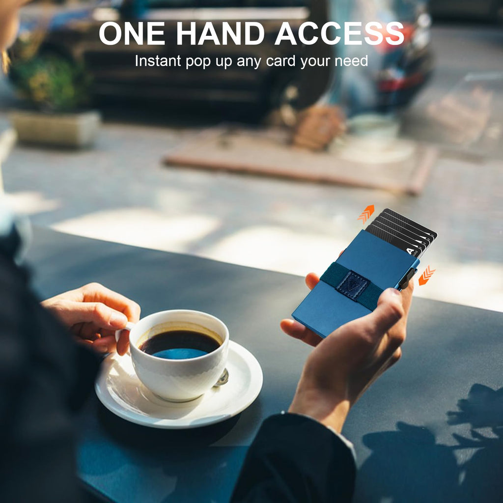 Smart Wallet for Men 12 Cards Paper Money Organiser RFID Blocking Card Wallet Utral Thin Metal Card Holder with Slid Ejector Button Quick Access to Bank Credit Card,Aluminium, Blue