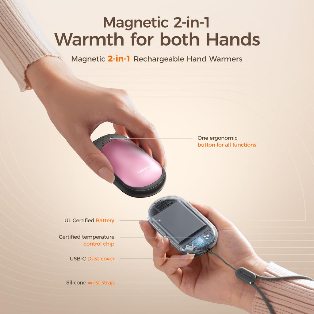 OCOOPA UT3 Lite Magnetic Hand Warmers Rechargeable 2 pack, Electric Handwarmers Ultra Thin Light Portable for Pocket Gloves,3 Levels Heat, Up to 8 hrs, UL Certified,Idea Tech Gifts for Men, Women