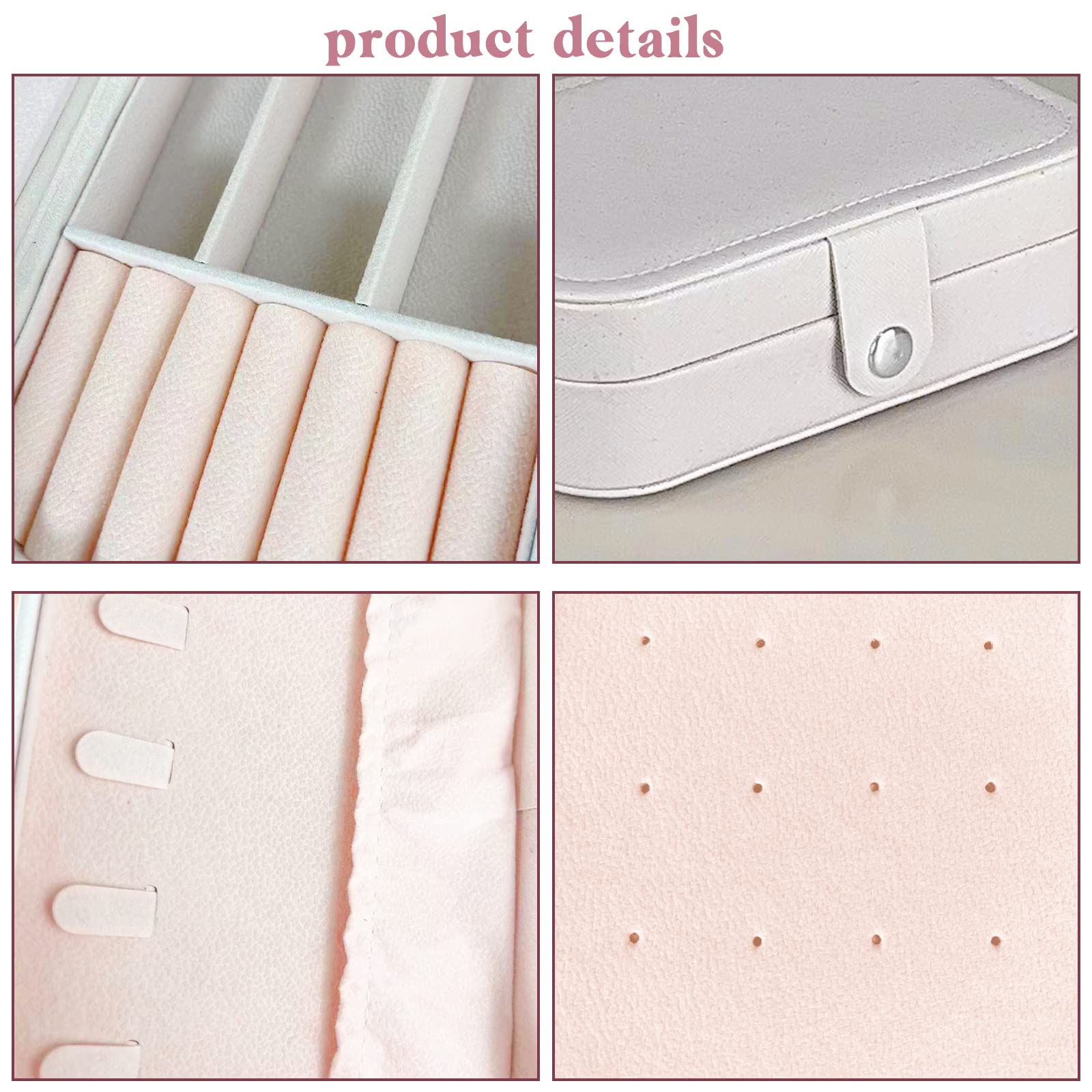 CNMTCCO Jewellery Box Small Travel Jewelry Organiser Storage Case for Necklace Rings Bracelets Earrings Premium Faux PU Leather Jewellery Gift Box Girls Women (Pink)