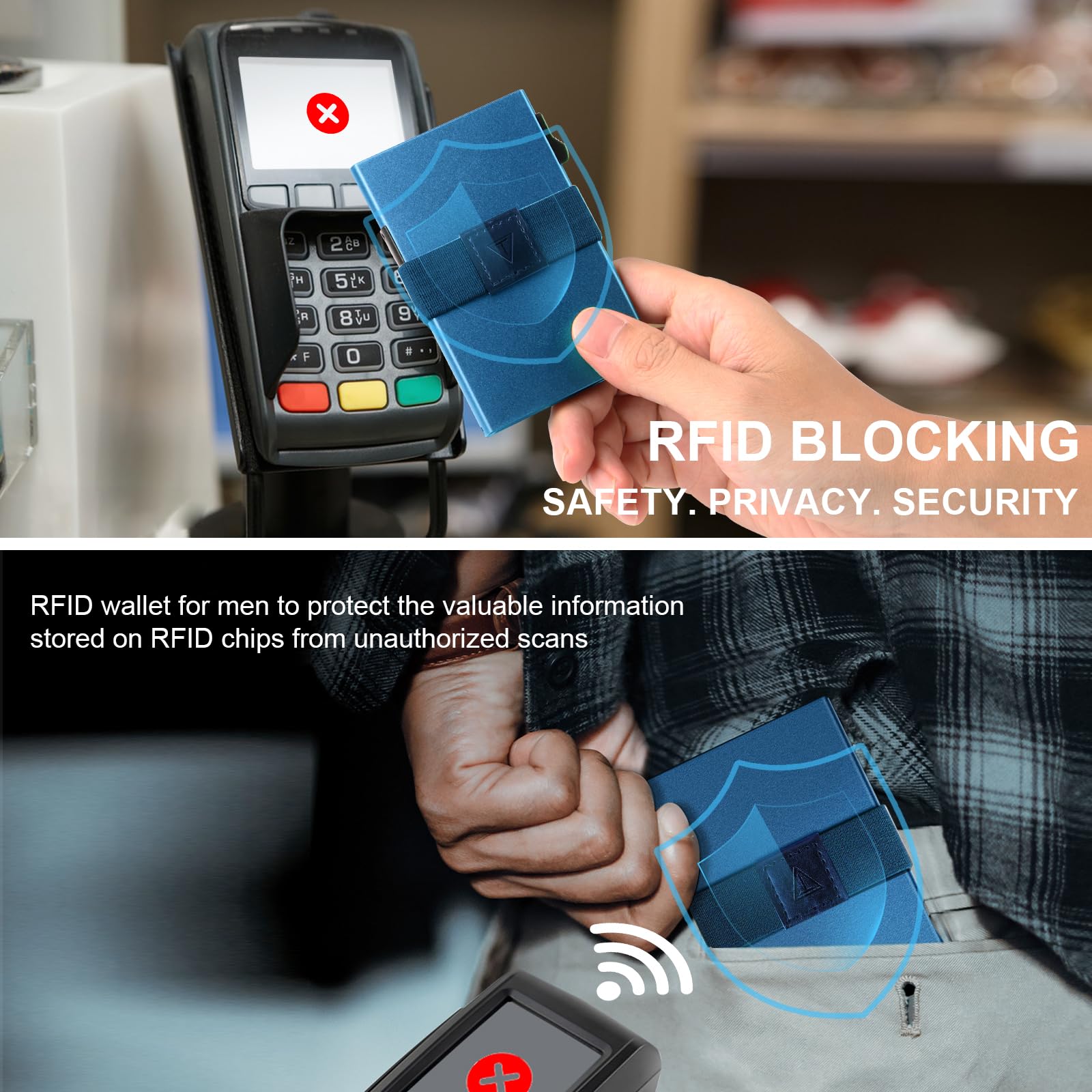 Smart Wallet for Men 12 Cards Paper Money Organiser RFID Blocking Card Wallet Utral Thin Metal Card Holder with Slid Ejector Button Quick Access to Bank Credit Card,Aluminium, Blue