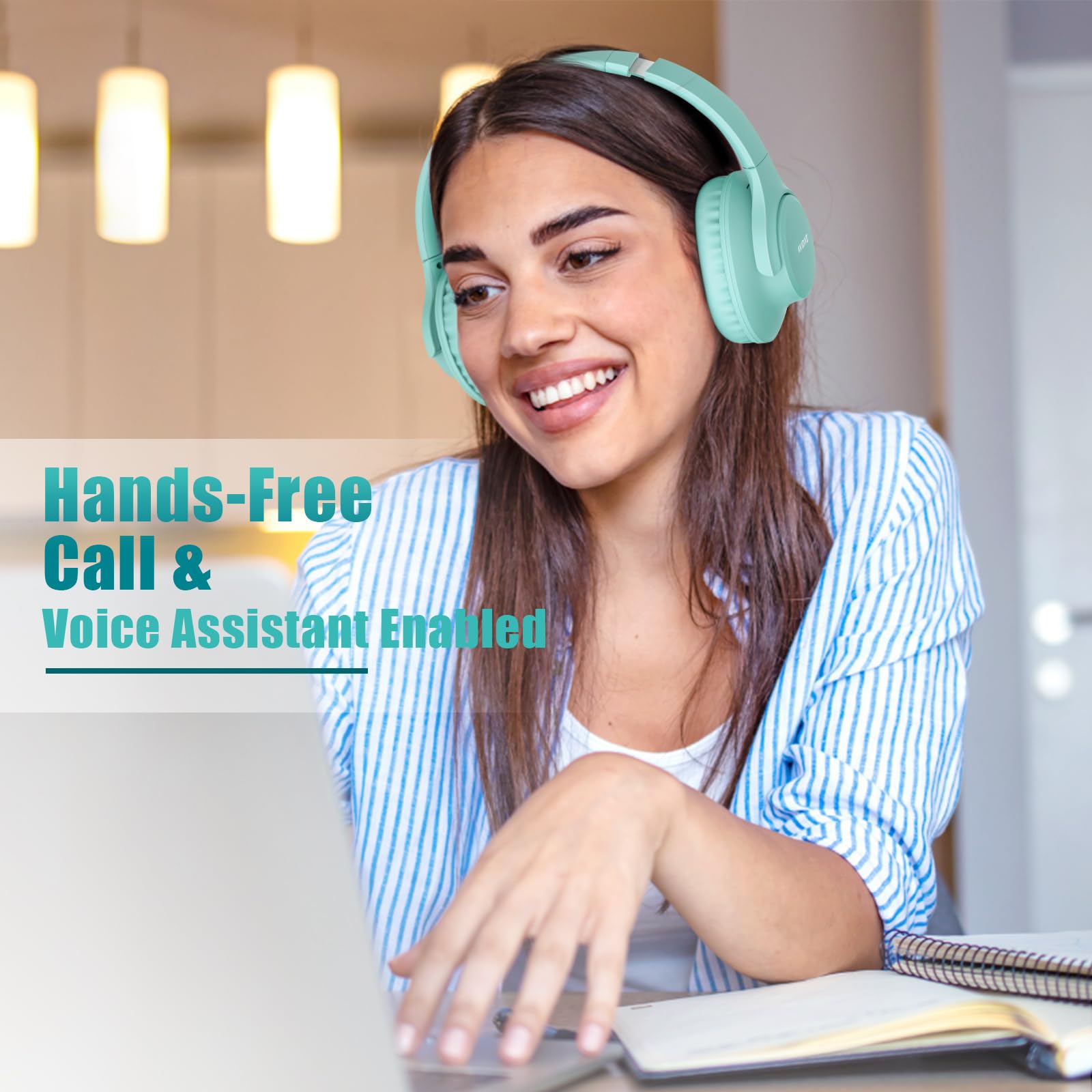 KVIDIO Bluetooth Headphones Over Ear, 55 Hours Playtime Wireless Headphones with Microphone, Foldable Lightweight Headset with Deep Bass,HiFi Stereo Sound for Travel Work PC Cellphone (Black)