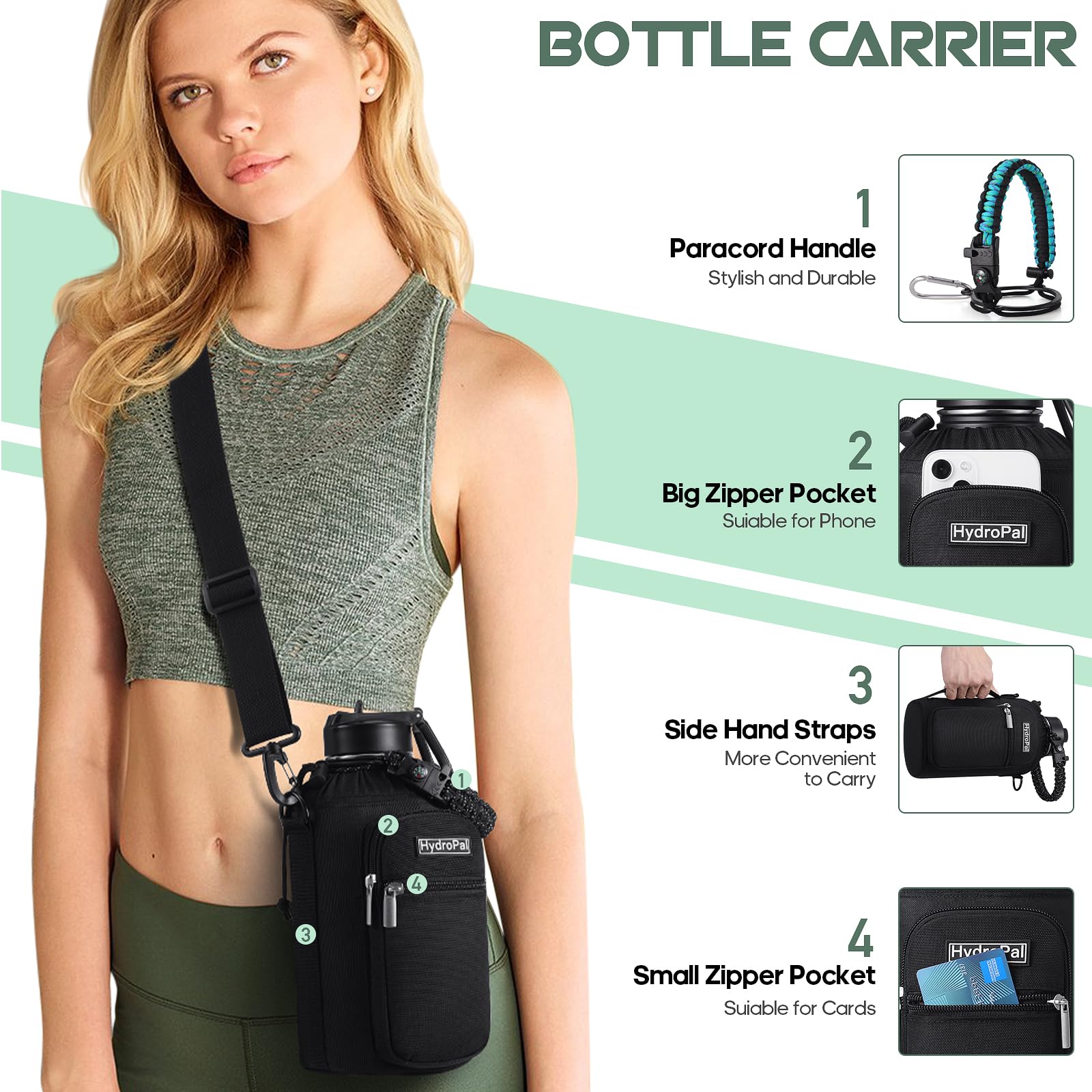 HydroPal Vacuum Insulated Water Bottle 1200ml/1000ml/750ml/500ml, 2 Lids (Straw & Spout), 12H Hot 24H Cold, BPA Free Stainless Steel Bottle, Leakproof Sports Water Bottle for Gym, Travel, Work