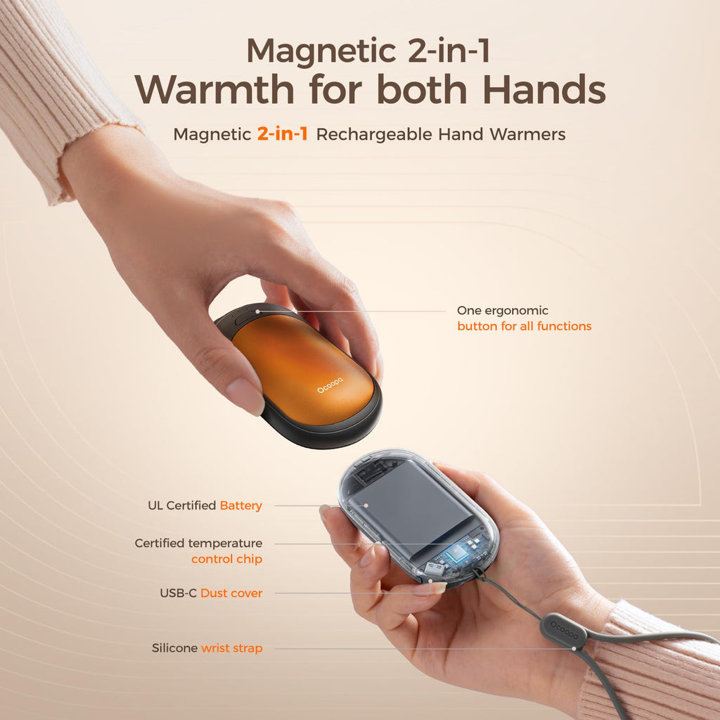 OCOOPA UT3 Lite Magnetic Hand Warmers Rechargeable 2 pack, Electric Handwarmers Ultra Thin Light Portable for Pocket Gloves,3 Levels Heat, Up to 8 hrs, UL Certified,Idea Tech Gifts for Men, Women