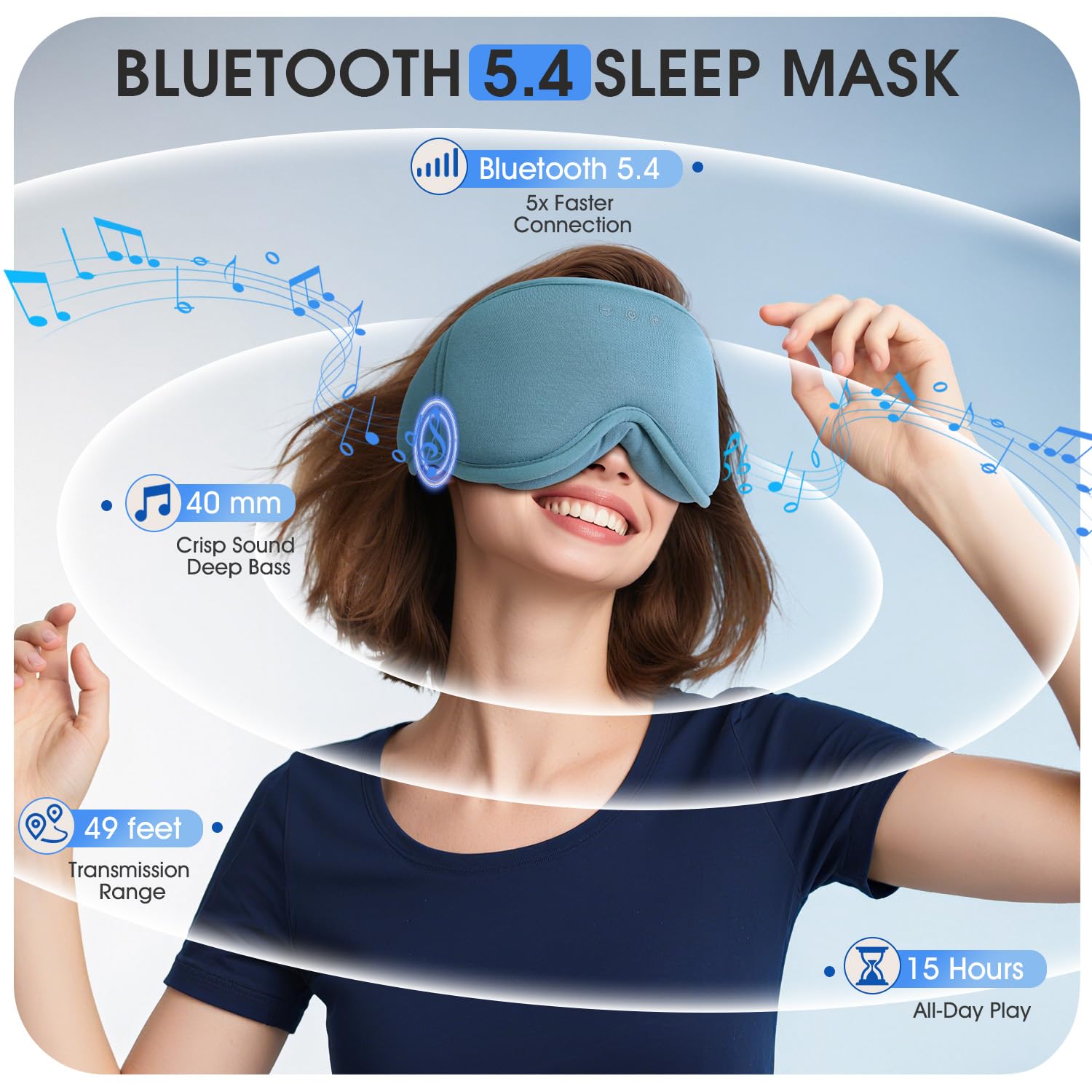 LC-dolida Bluetooth Sleep Mask Headphones Complete Blackout 3D Deep Eye Mask with Headphones Bluetooth V5.4 Can Play 15Hrs Breathable Eye mask with Earphones for Travel,Nap Sleeping,Shift Work
