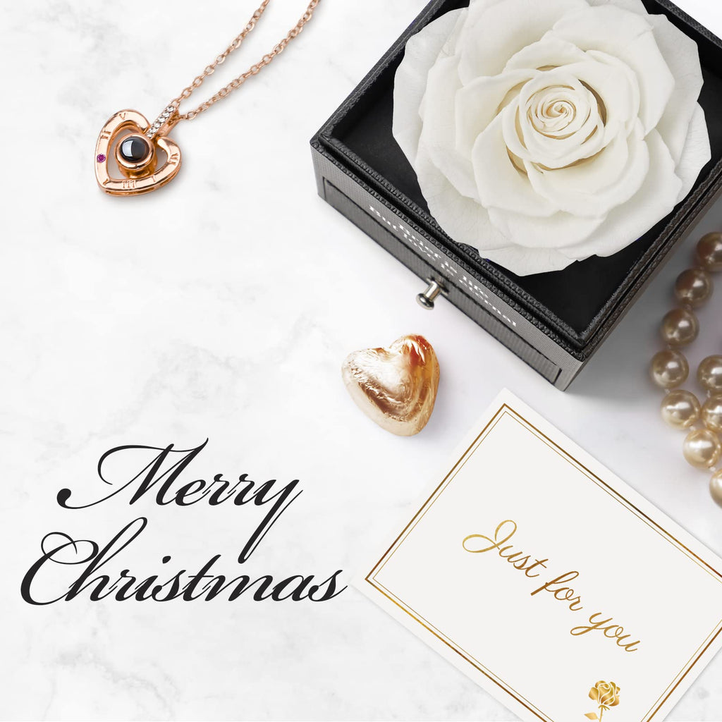 Preserved Real Rose Gift Box with I Love You Necklace, Handmade Eternal Rose Flower Gifts for Mum Mother Women Wife Girlfriend Her on Mothers Day, Birthday, Anniversary, Valentines Day, Christmas