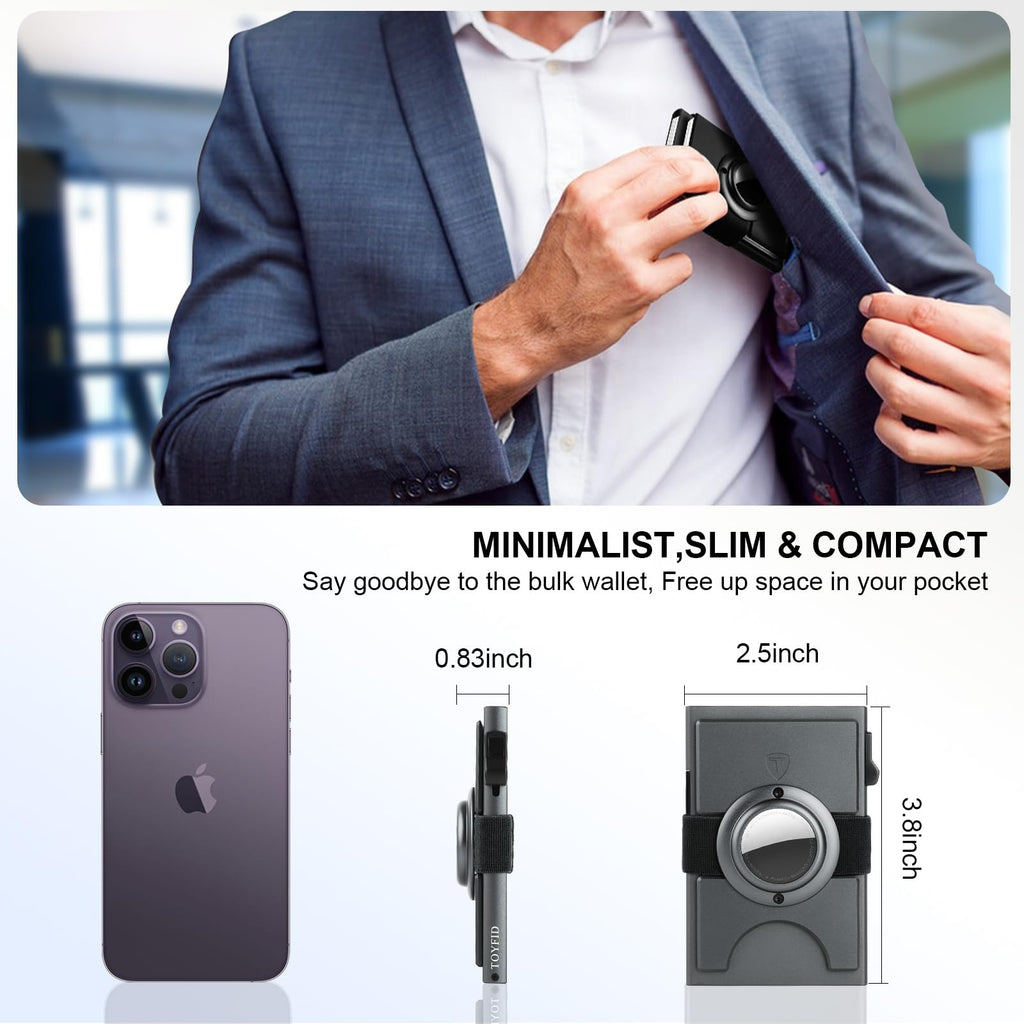 Smart Wallet for Men 12 Cards Paper Money Organiser RFID Blocking Card Wallet Utral Thin Metal Card Holder with Slid Ejector Button Quick Access to Bank Credit Card,Aluminium, Blue