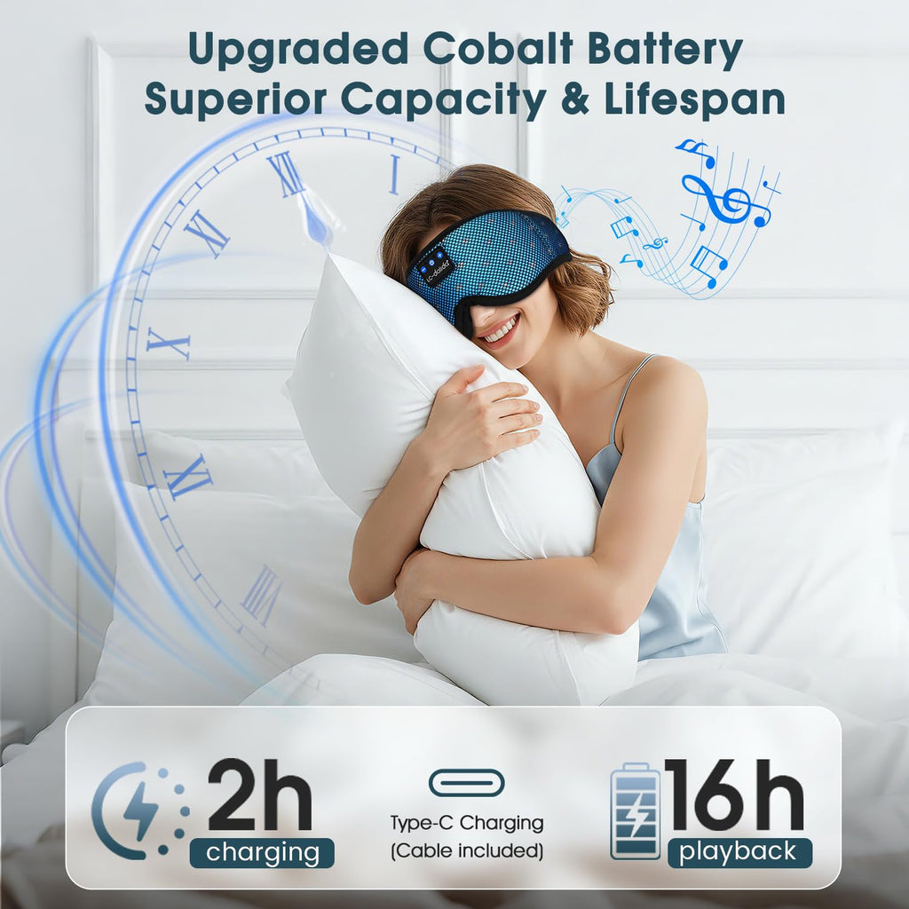 LC-dolida Bluetooth Sleep Mask Headphones Complete Blackout 3D Deep Eye Mask with Headphones Bluetooth V5.4 Can Play 15Hrs Breathable Eye mask with Earphones for Travel,Nap Sleeping,Shift Work