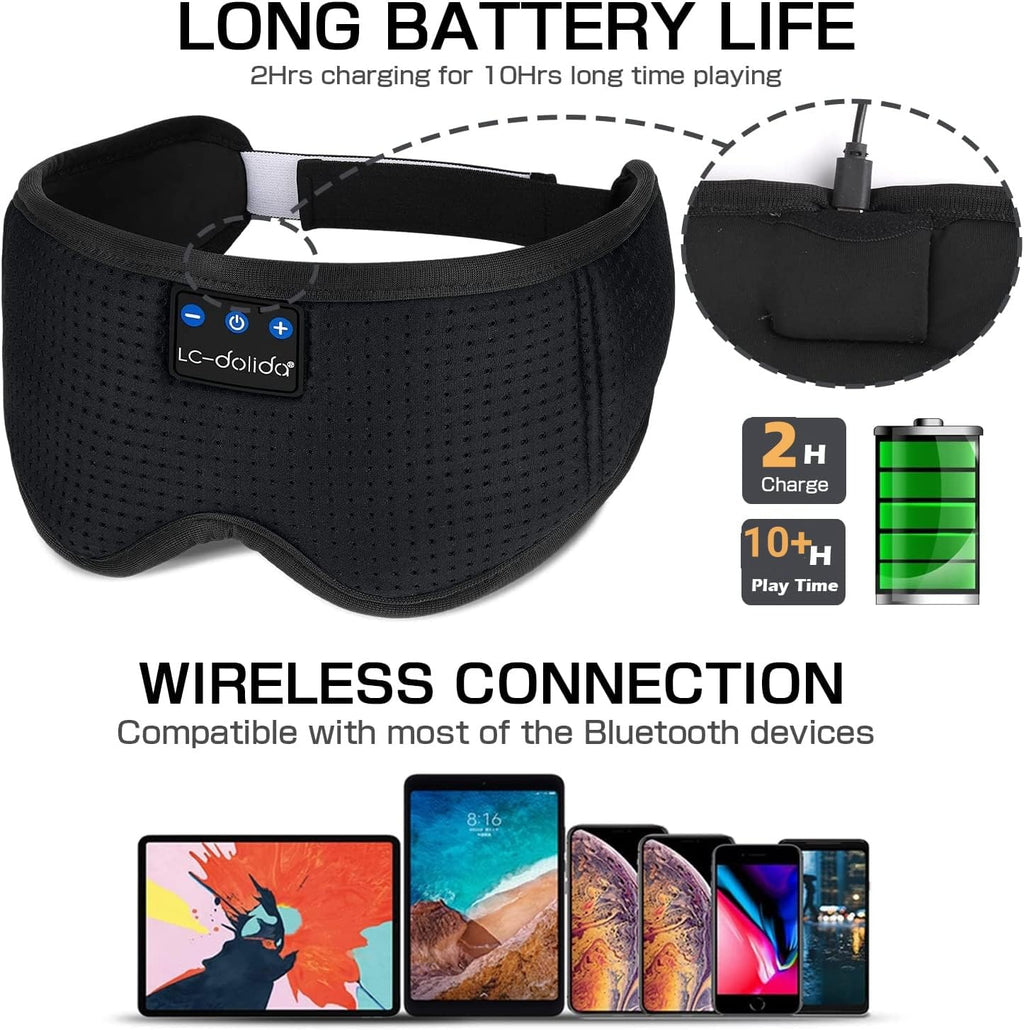 LC-dolida Bluetooth Sleep Mask Headphones Complete Blackout 3D Deep Eye Mask with Headphones Bluetooth V5.4 Can Play 15Hrs Breathable Eye mask with Earphones for Travel,Nap Sleeping,Shift Work