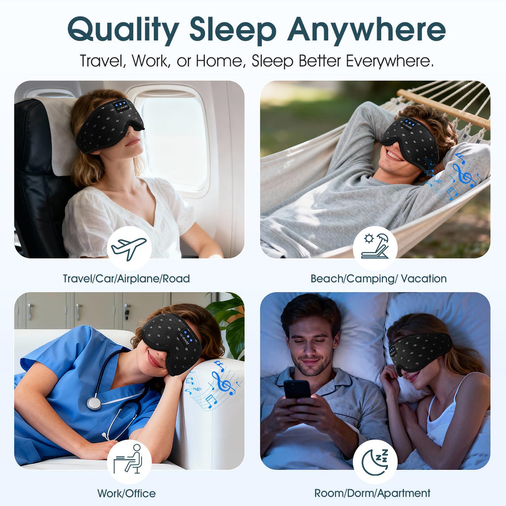 LC-dolida Bluetooth Sleep Mask Headphones Complete Blackout 3D Deep Eye Mask with Headphones Bluetooth V5.4 Can Play 15Hrs Breathable Eye mask with Earphones for Travel,Nap Sleeping,Shift Work