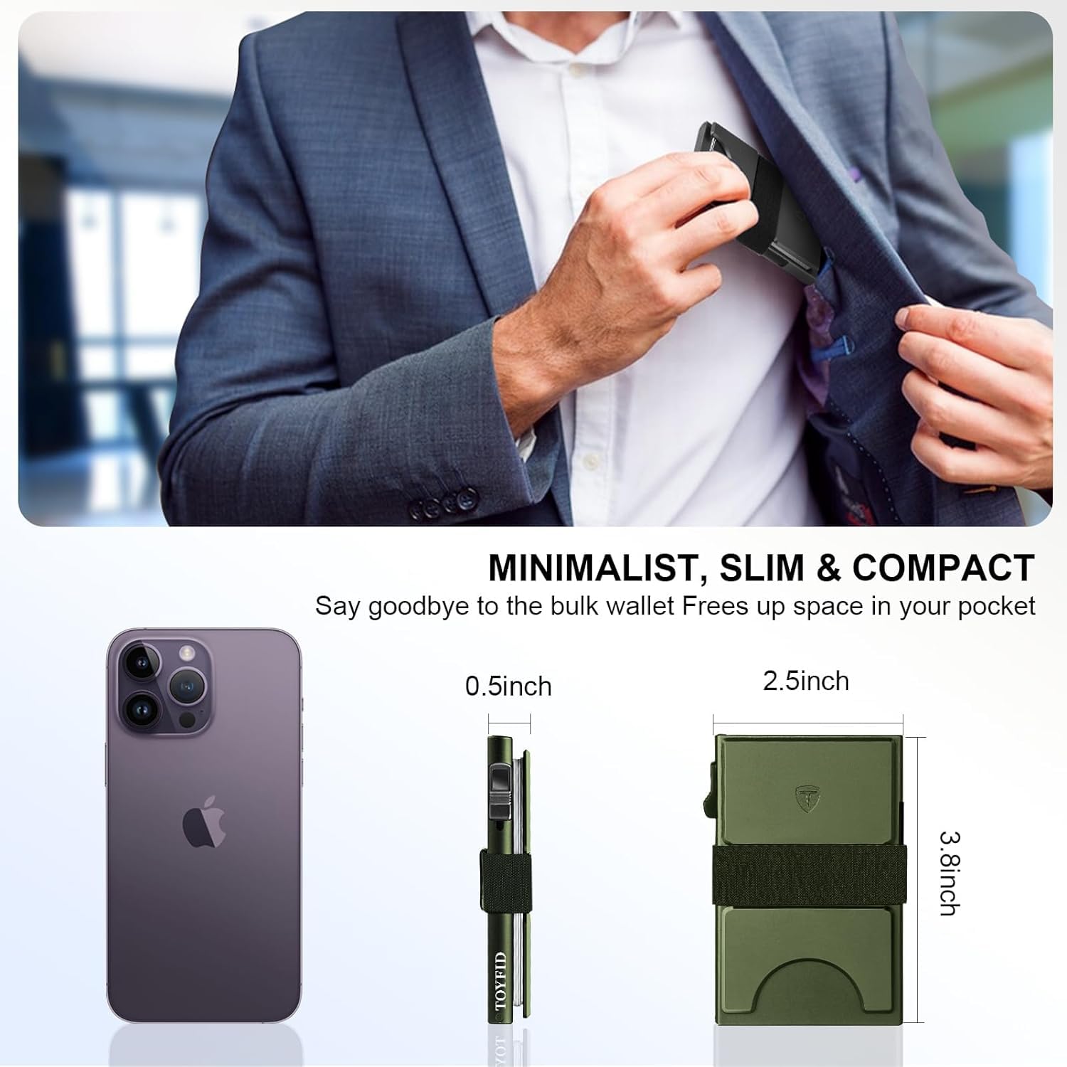 Smart Wallet for Men 12 Cards Paper Money Organiser RFID Blocking Card Wallet Utral Thin Metal Card Holder with Slid Ejector Button Quick Access to Bank Credit Card,Aluminium, Blue