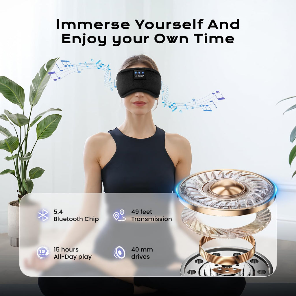 LC-dolida Bluetooth Sleep Mask Headphones Complete Blackout 3D Deep Eye Mask with Headphones Bluetooth V5.4 Can Play 15Hrs Breathable Eye mask with Earphones for Travel,Nap Sleeping,Shift Work