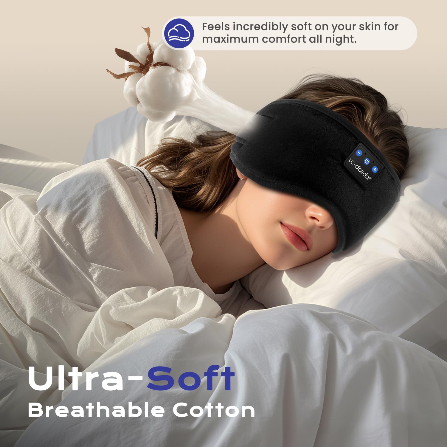 LC-dolida Bluetooth Sleep Mask Headphones Complete Blackout 3D Deep Eye Mask with Headphones Bluetooth V5.4 Can Play 15Hrs Breathable Eye mask with Earphones for Travel,Nap Sleeping,Shift Work