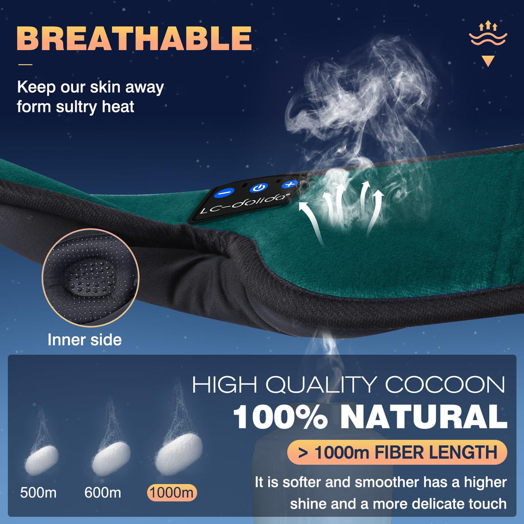 LC-dolida Bluetooth Sleep Mask Headphones Complete Blackout 3D Deep Eye Mask with Headphones Bluetooth V5.4 Can Play 15Hrs Breathable Eye mask with Earphones for Travel,Nap Sleeping,Shift Work