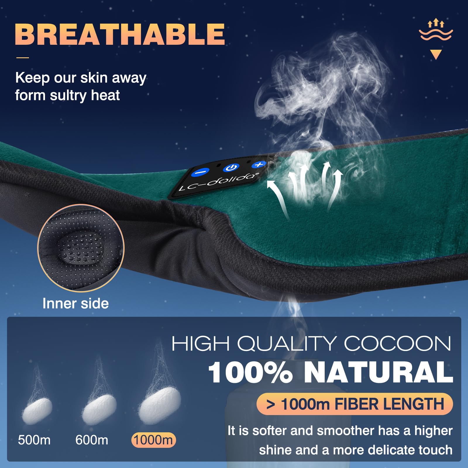 LC-dolida Bluetooth Sleep Mask Headphones Complete Blackout 3D Deep Eye Mask with Headphones Bluetooth V5.4 Can Play 15Hrs Breathable Eye mask with Earphones for Travel,Nap Sleeping,Shift Work