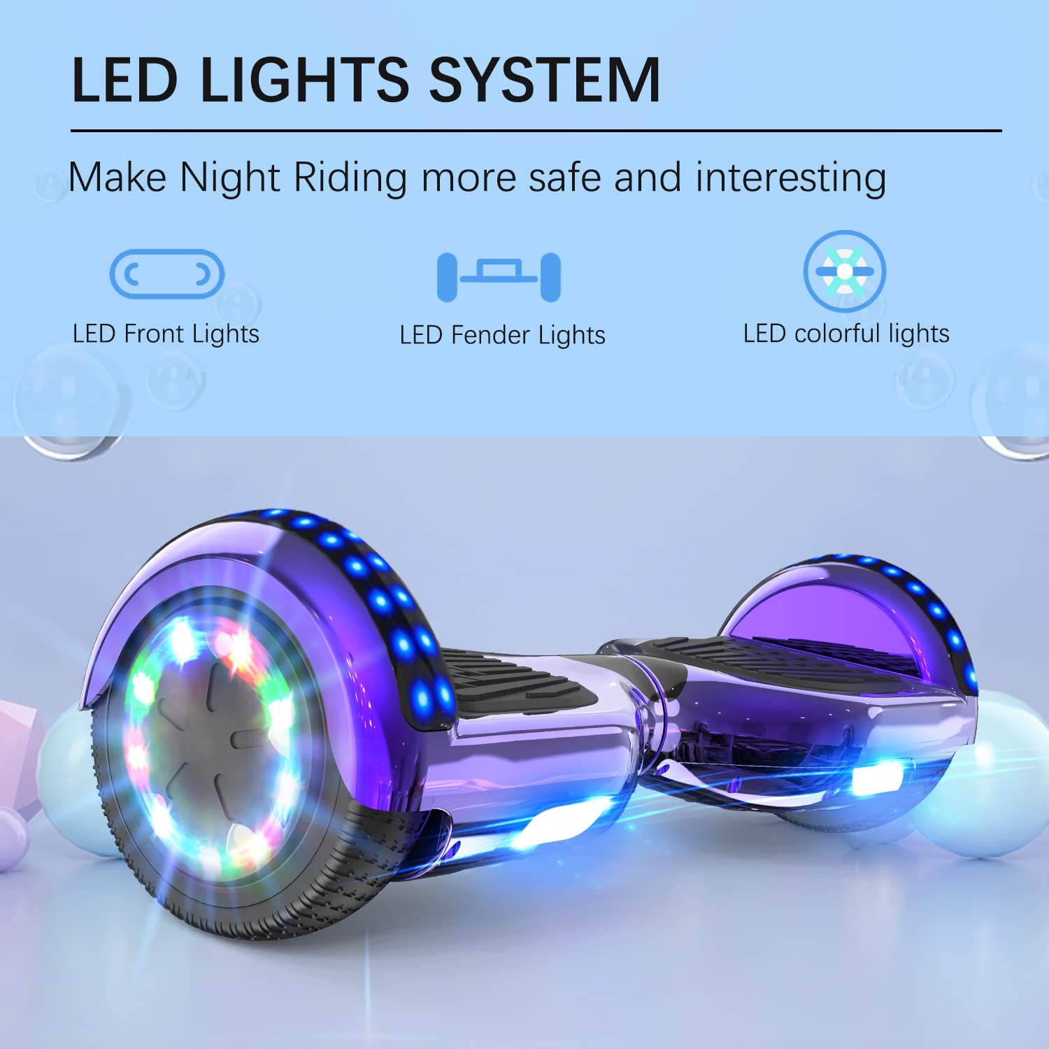 RCB Hoverboards for Kids and Adults 6.5 inch, Hoverboards with Bluetooth - Speaker - Colorful LED Lights, Hover Board Gift for Kids and Teenager