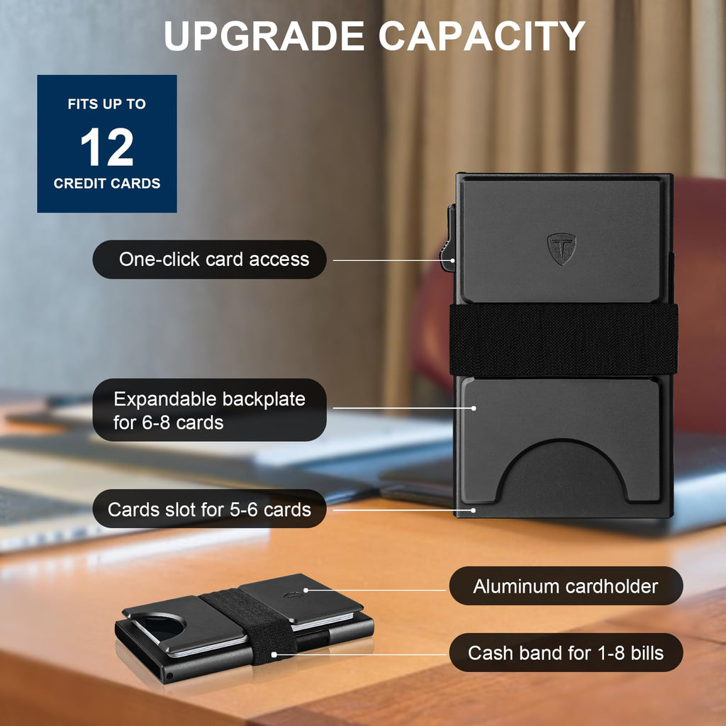 Smart Wallet for Men 12 Cards Paper Money Organiser RFID Blocking Card Wallet Utral Thin Metal Card Holder with Slid Ejector Button Quick Access to Bank Credit Card,Aluminium, Blue