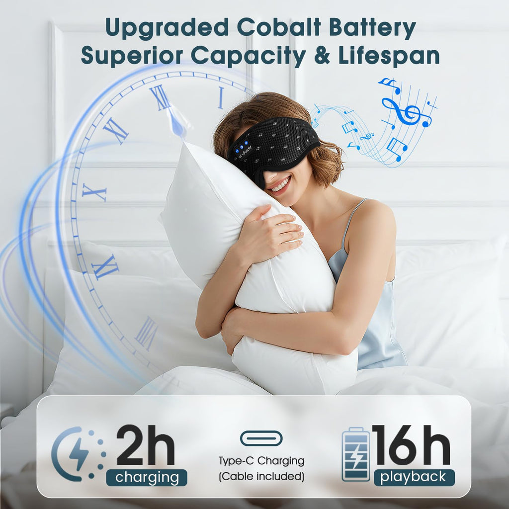LC-dolida Bluetooth Sleep Mask Headphones Complete Blackout 3D Deep Eye Mask with Headphones Bluetooth V5.4 Can Play 15Hrs Breathable Eye mask with Earphones for Travel,Nap Sleeping,Shift Work
