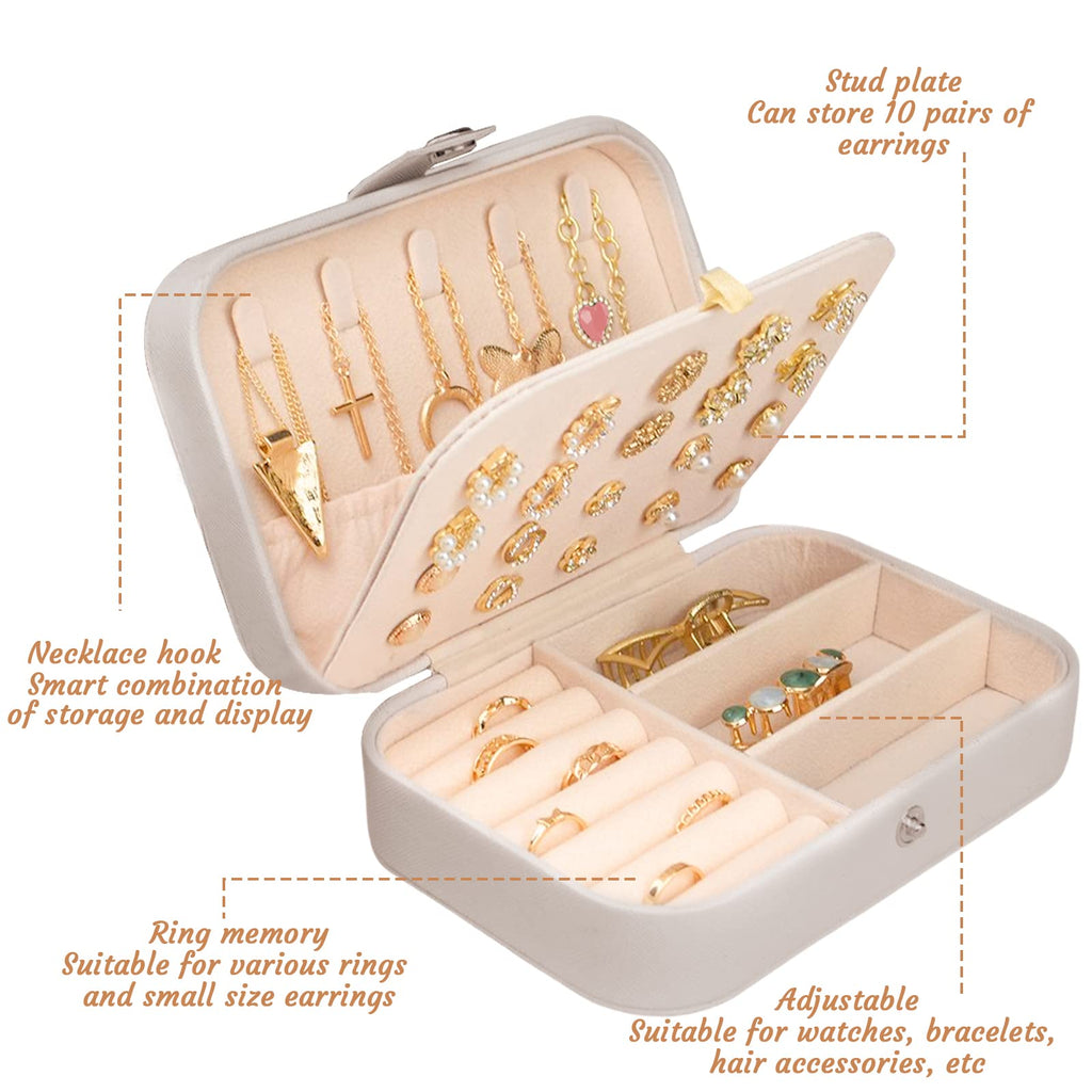 CNMTCCO Jewellery Box Small Travel Jewelry Organiser Storage Case for Necklace Rings Bracelets Earrings Premium Faux PU Leather Jewellery Gift Box Girls Women (Pink)