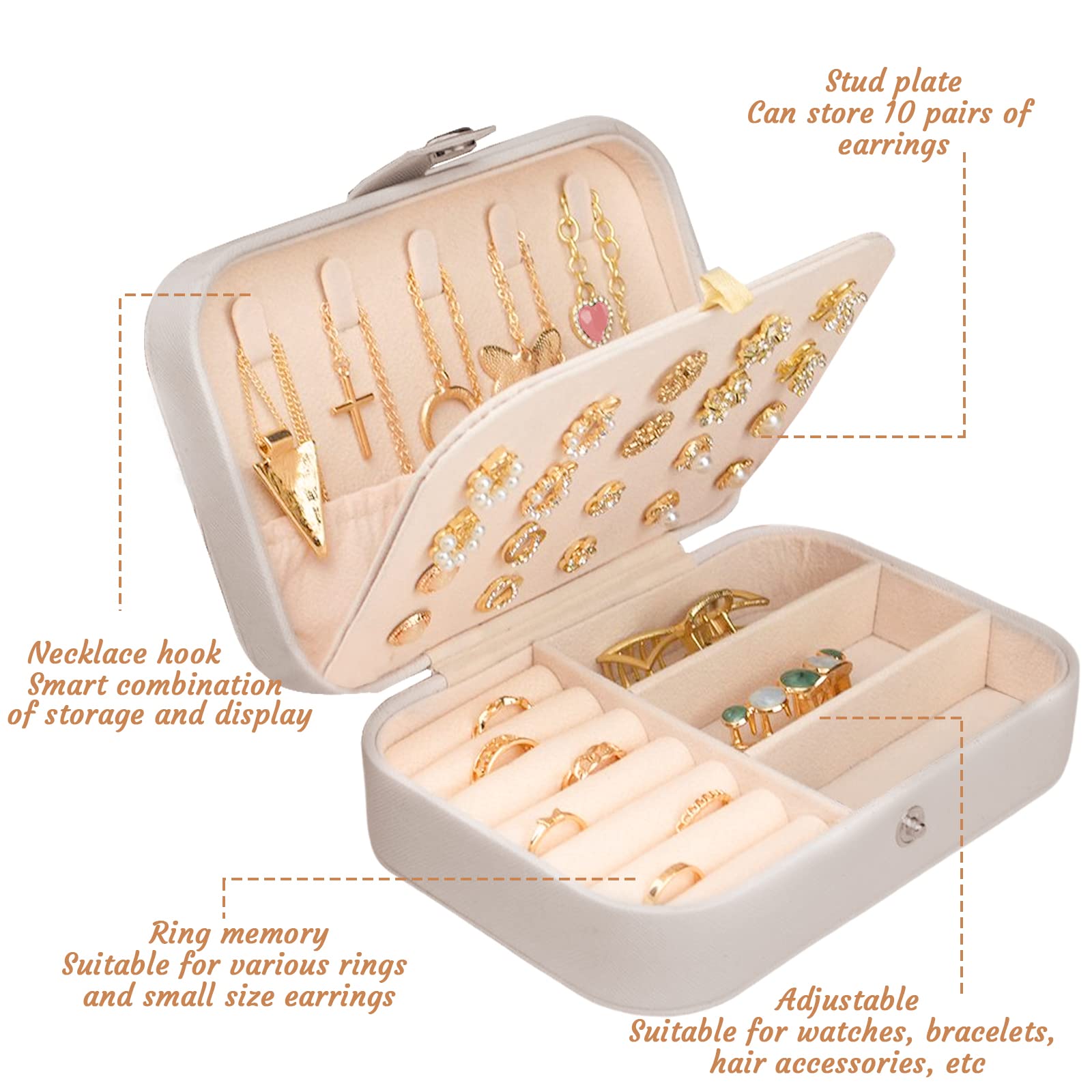 CNMTCCO Jewellery Box Small Travel Jewelry Organiser Storage Case for Necklace Rings Bracelets Earrings Premium Faux PU Leather Jewellery Gift Box Girls Women (Pink)