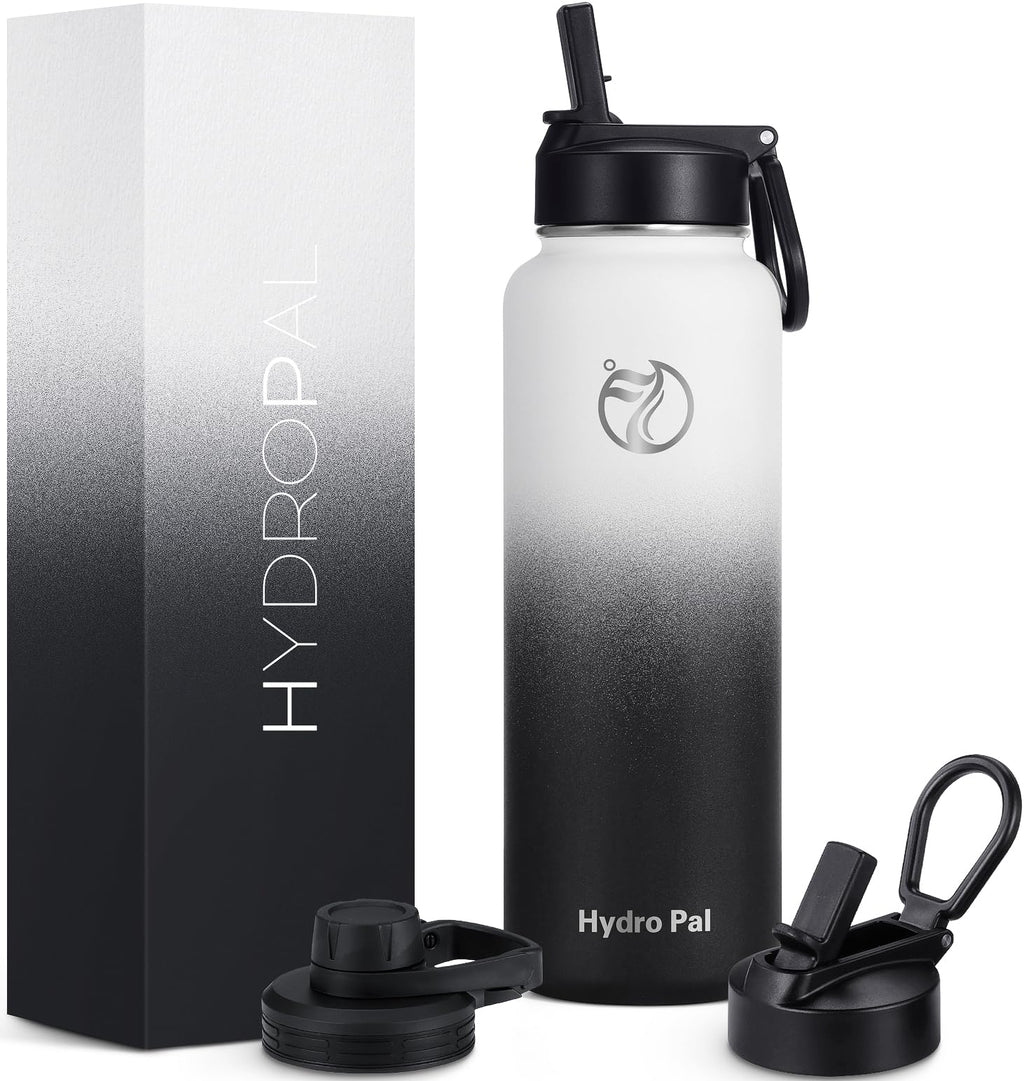HydroPal Vacuum Insulated Water Bottle 1200ml/1000ml/750ml/500ml, 2 Lids (Straw & Spout), 12H Hot 24H Cold, BPA Free Stainless Steel Bottle, Leakproof Sports Water Bottle for Gym, Travel, Work