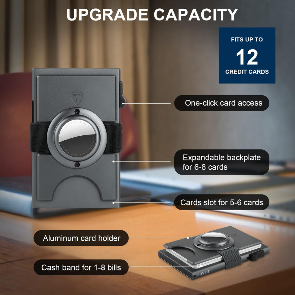 Smart Wallet for Men 12 Cards Paper Money Organiser RFID Blocking Card Wallet Utral Thin Metal Card Holder with Slid Ejector Button Quick Access to Bank Credit Card,Aluminium, Blue