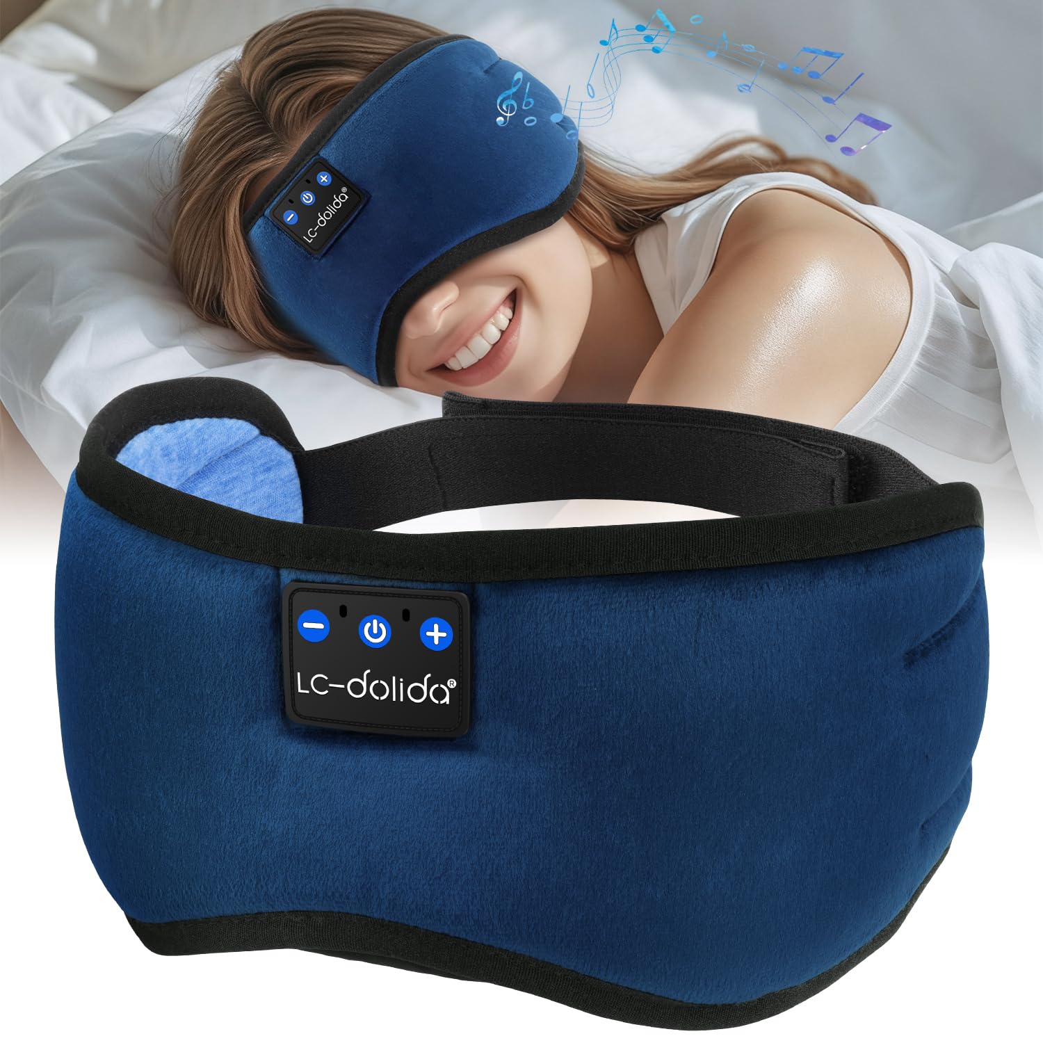 LC-dolida Bluetooth Sleep Mask Headphones Complete Blackout 3D Deep Eye Mask with Headphones Bluetooth V5.4 Can Play 15Hrs Breathable Eye mask with Earphones for Travel,Nap Sleeping,Shift Work