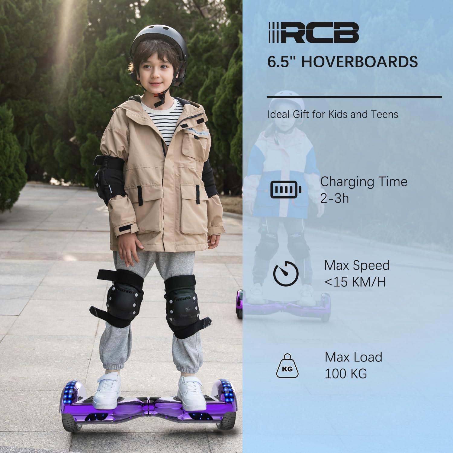 RCB Hoverboards for Kids and Adults 6.5 inch, Hoverboards with Bluetooth - Speaker - Colorful LED Lights, Hover Board Gift for Kids and Teenager