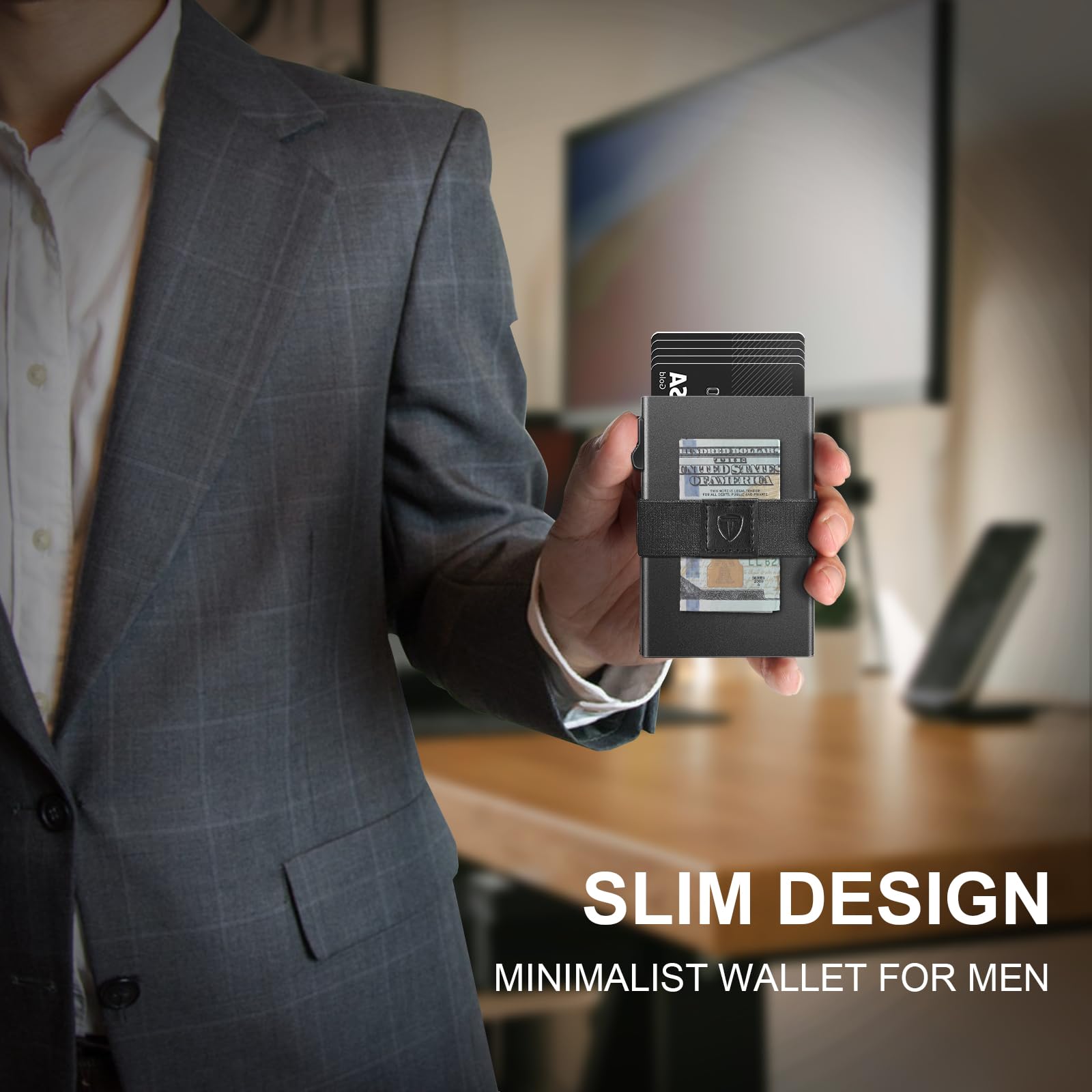 Smart Wallet for Men 12 Cards Paper Money Organiser RFID Blocking Card Wallet Utral Thin Metal Card Holder with Slid Ejector Button Quick Access to Bank Credit Card,Aluminium, Blue