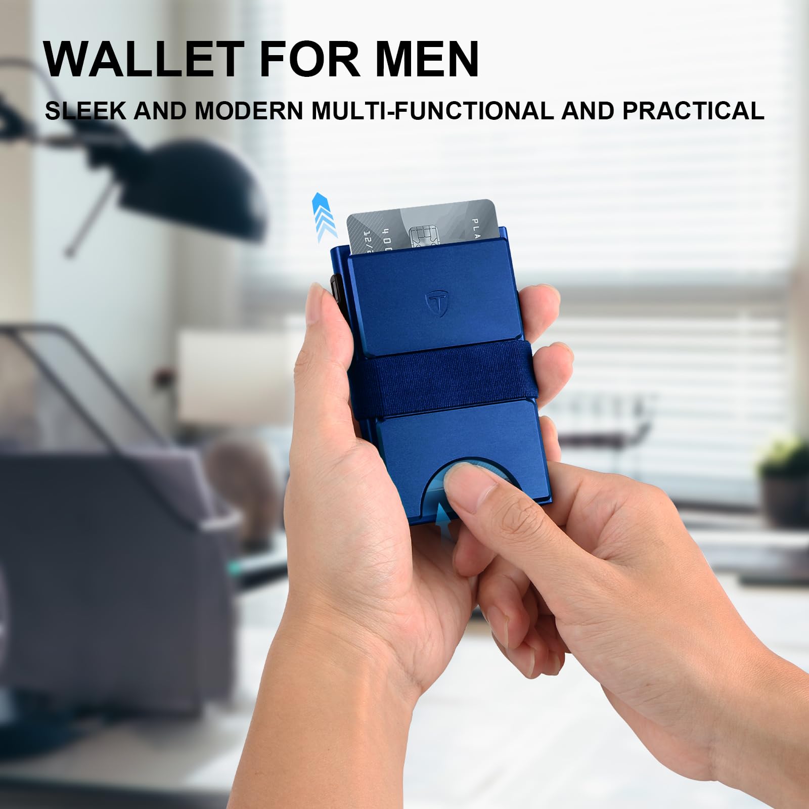 Smart Wallet for Men 12 Cards Paper Money Organiser RFID Blocking Card Wallet Utral Thin Metal Card Holder with Slid Ejector Button Quick Access to Bank Credit Card,Aluminium, Blue