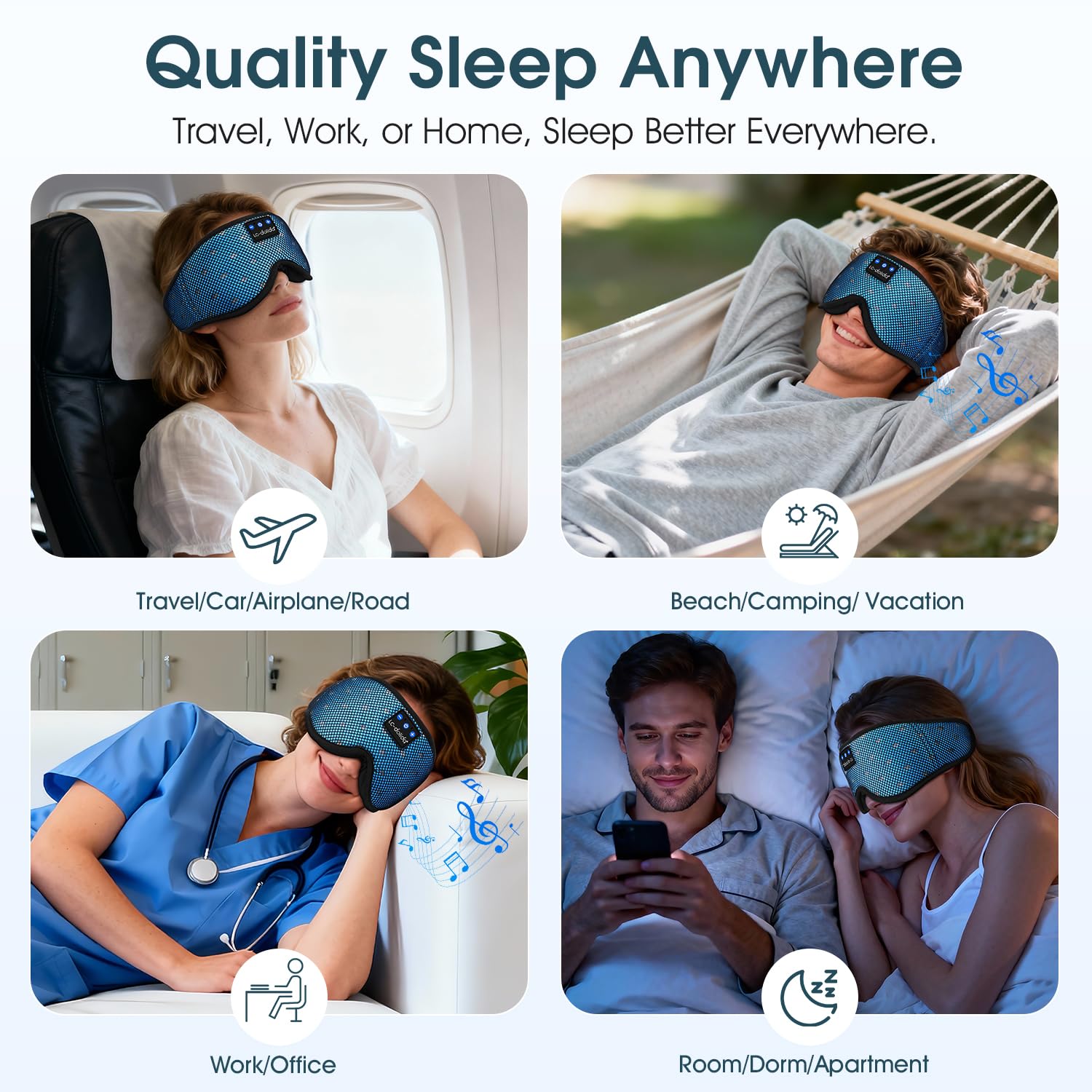 LC-dolida Bluetooth Sleep Mask Headphones Complete Blackout 3D Deep Eye Mask with Headphones Bluetooth V5.4 Can Play 15Hrs Breathable Eye mask with Earphones for Travel,Nap Sleeping,Shift Work