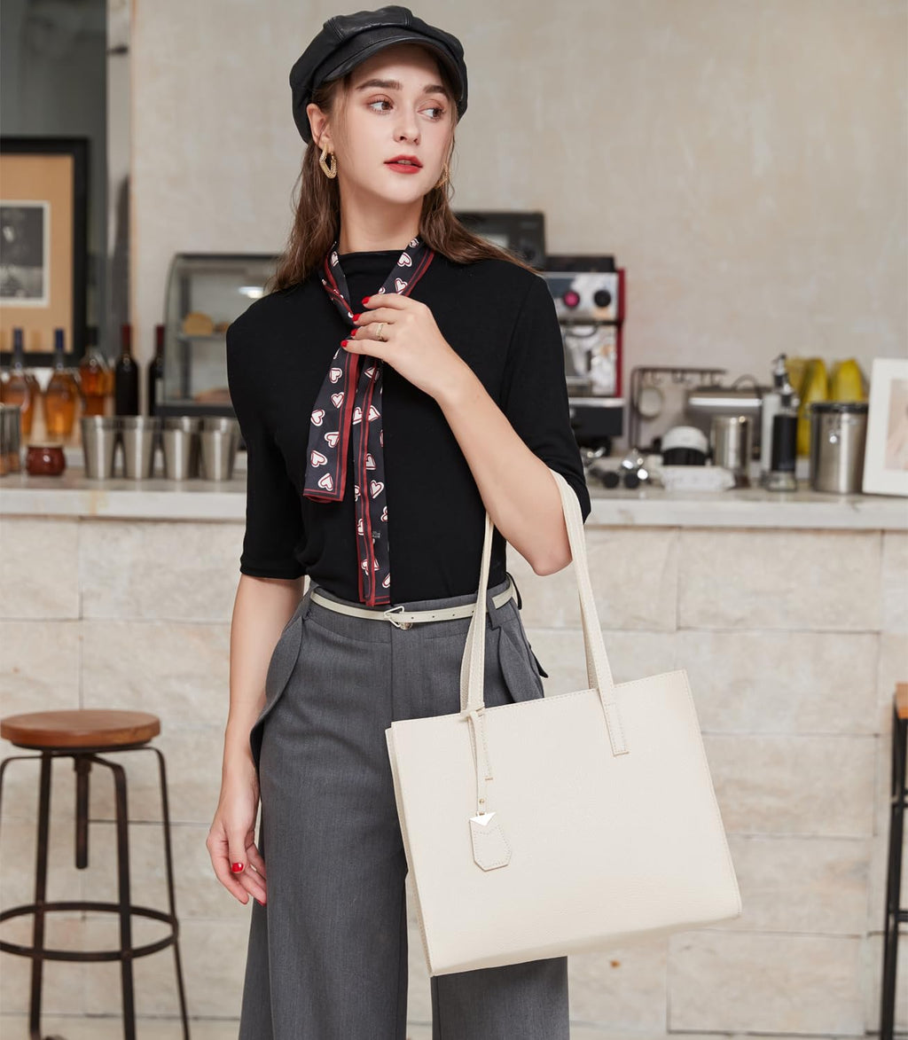 Women's Tote Bag Large Handbag Soft Leather Simple Shoulder Bag with Zipper for School Work Leisure (A-Black)