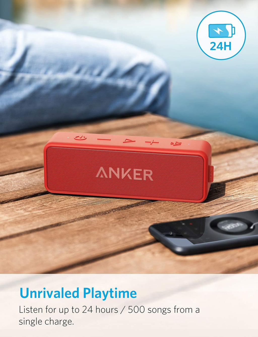 Anker Soundcore 2 Portable Bluetooth Speaker with 12W Stereo Sound, BassUp, IPX7 Waterproof, 24-Hour Playtime, Wireless Stereo Pairing, Speaker for Home, Outdoors, Travel