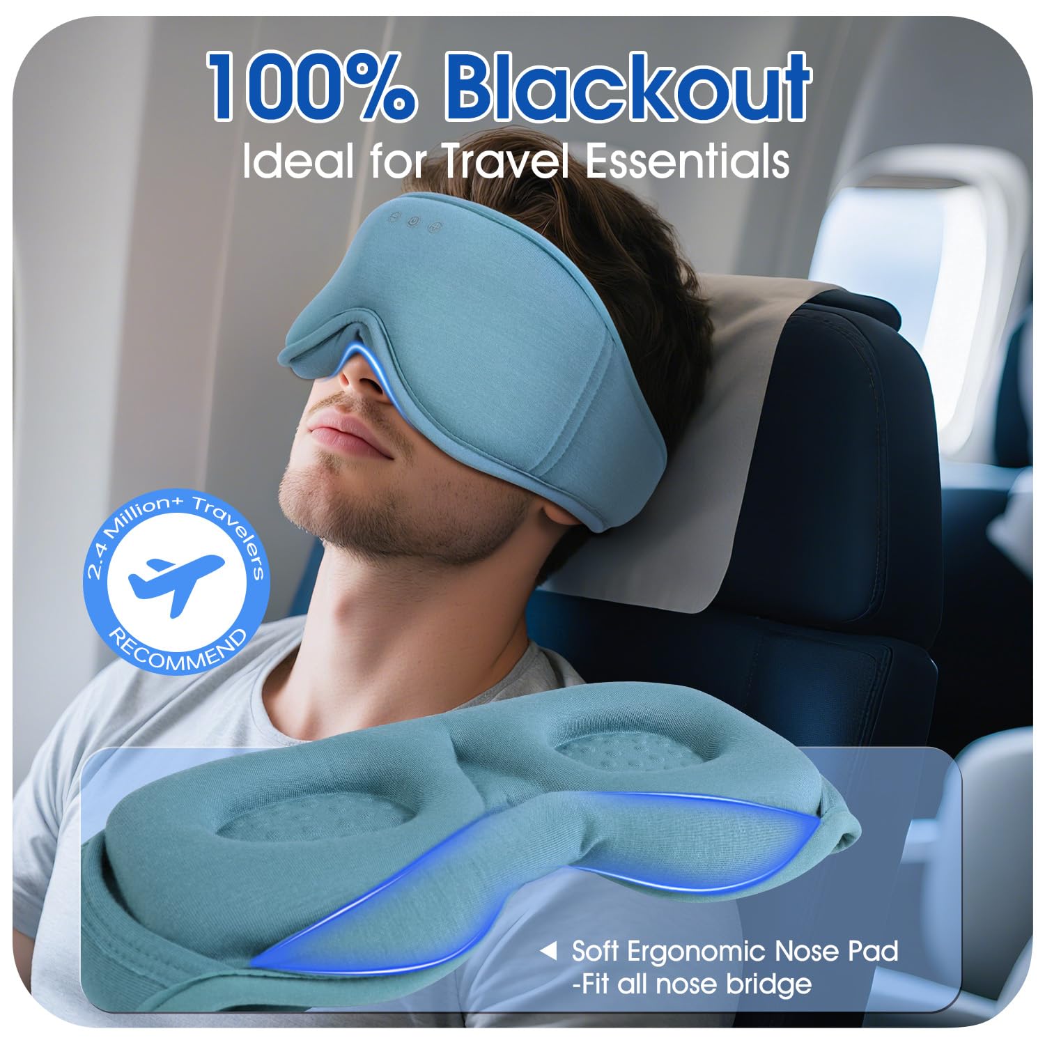 LC-dolida Bluetooth Sleep Mask Headphones Complete Blackout 3D Deep Eye Mask with Headphones Bluetooth V5.4 Can Play 15Hrs Breathable Eye mask with Earphones for Travel,Nap Sleeping,Shift Work