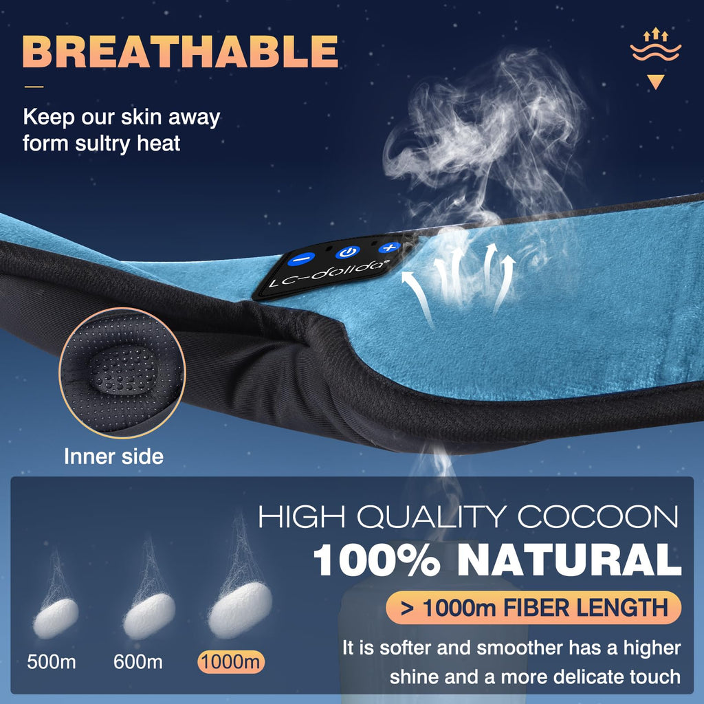 LC-dolida Bluetooth Sleep Mask Headphones Complete Blackout 3D Deep Eye Mask with Headphones Bluetooth V5.4 Can Play 15Hrs Breathable Eye mask with Earphones for Travel,Nap Sleeping,Shift Work
