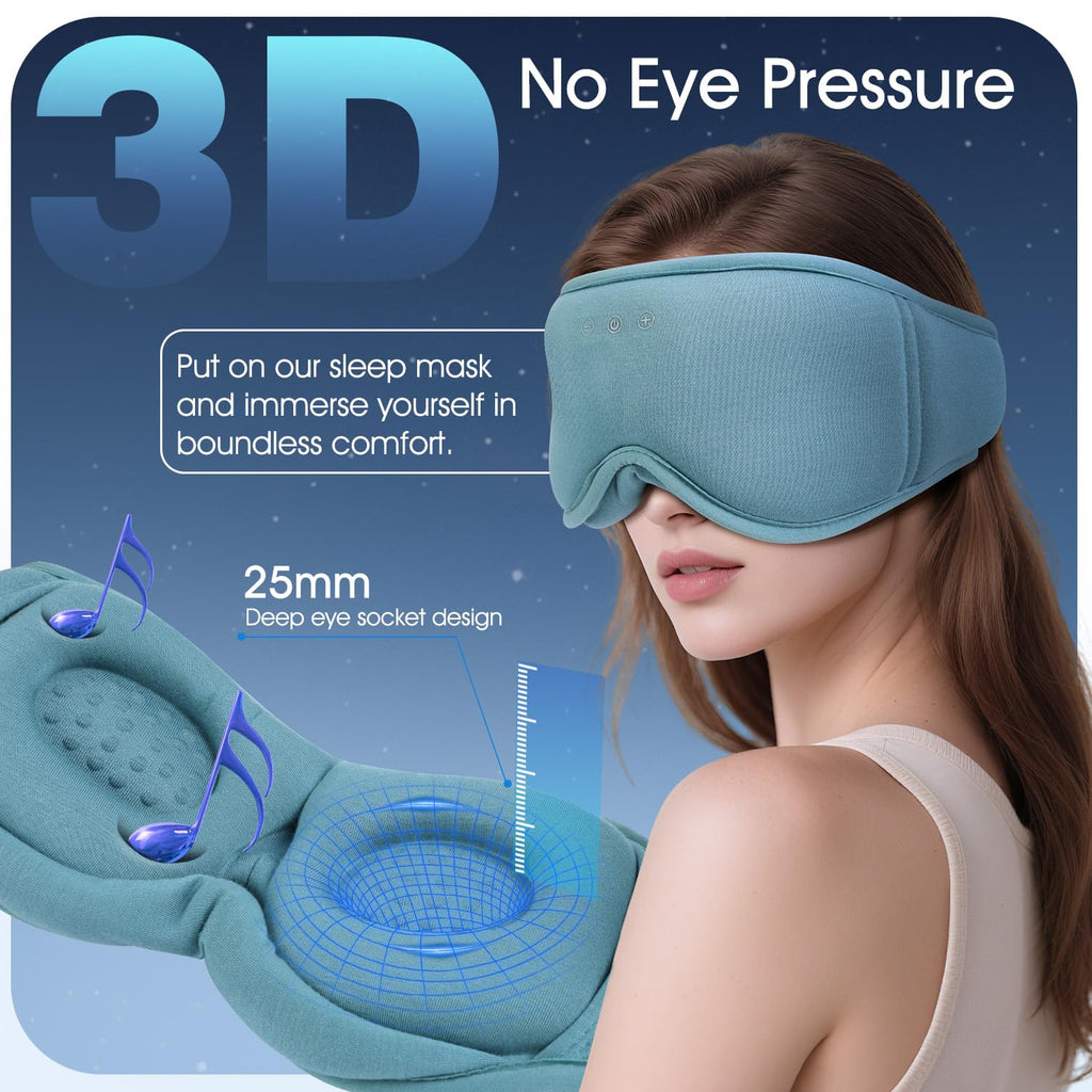 LC-dolida Bluetooth Sleep Mask Headphones Complete Blackout 3D Deep Eye Mask with Headphones Bluetooth V5.4 Can Play 15Hrs Breathable Eye mask with Earphones for Travel,Nap Sleeping,Shift Work