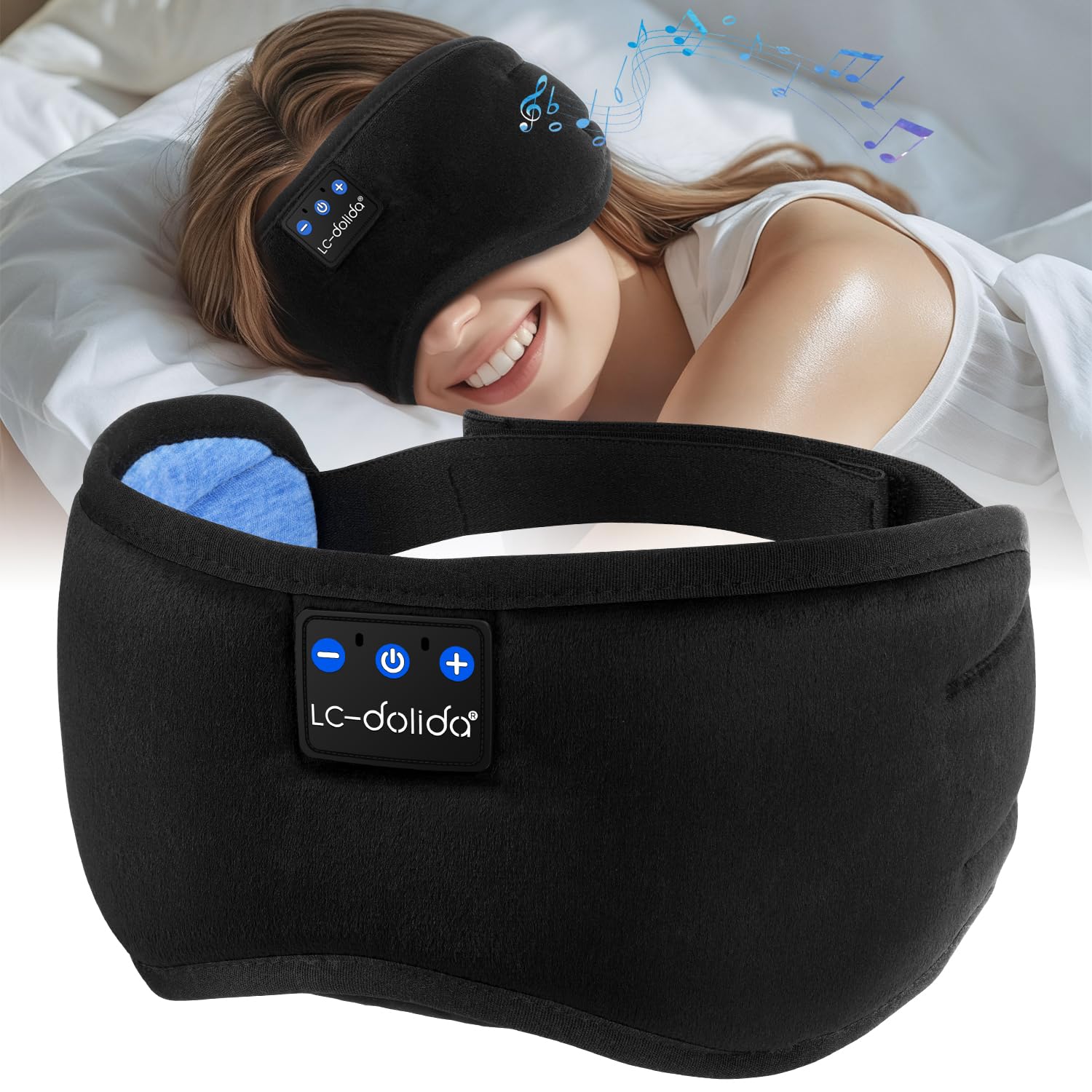 LC-dolida Bluetooth Sleep Mask Headphones Complete Blackout 3D Deep Eye Mask with Headphones Bluetooth V5.4 Can Play 15Hrs Breathable Eye mask with Earphones for Travel,Nap Sleeping,Shift Work