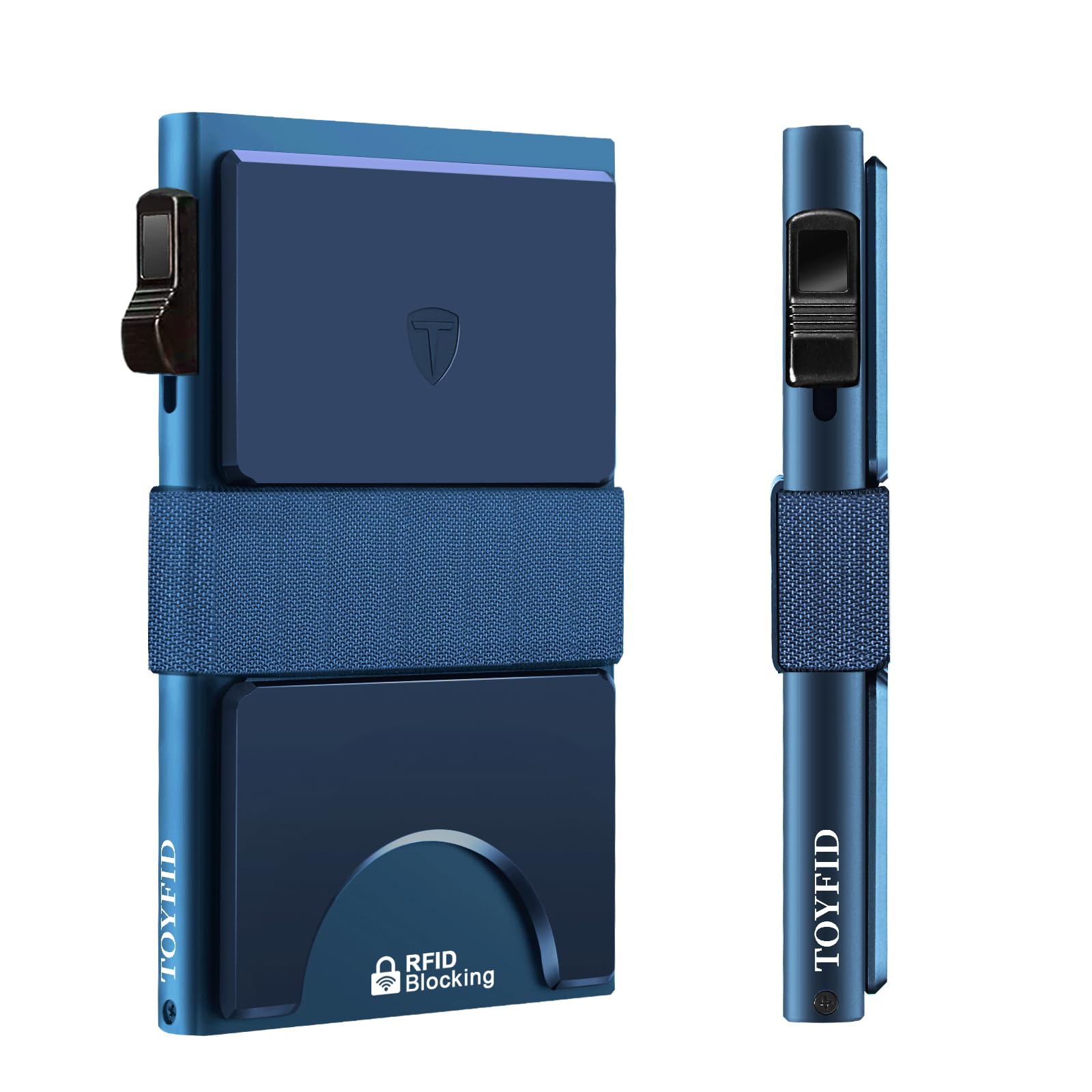 Smart Wallet for Men 12 Cards Paper Money Organiser RFID Blocking Card Wallet Utral Thin Metal Card Holder with Slid Ejector Button Quick Access to Bank Credit Card,Aluminium, Blue