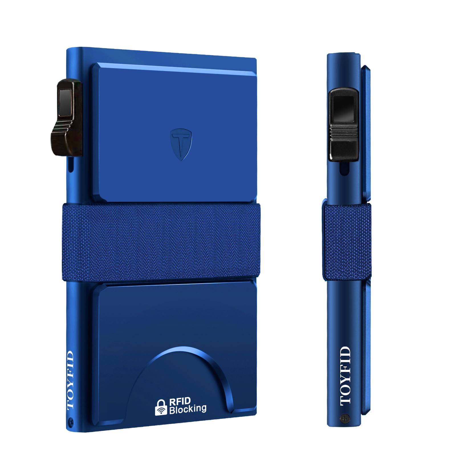 Smart Wallet for Men 12 Cards Paper Money Organiser RFID Blocking Card Wallet Utral Thin Metal Card Holder with Slid Ejector Button Quick Access to Bank Credit Card,Aluminium, Blue