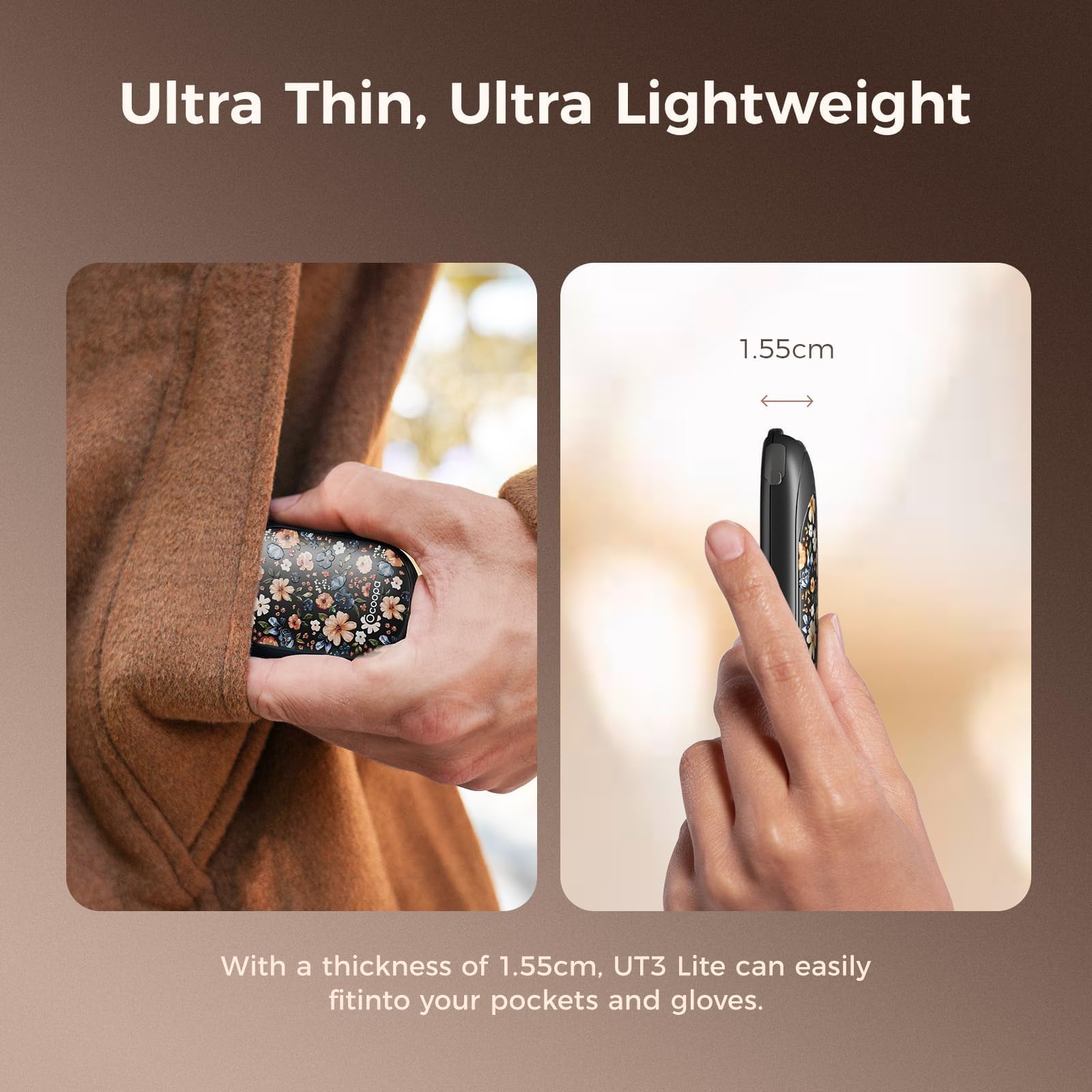 OCOOPA UT3 Lite Magnetic Hand Warmers Rechargeable 2 pack, Electric Handwarmers Ultra Thin Light Portable for Pocket Gloves,3 Levels Heat, Up to 8 hrs, UL Certified,Idea Tech Gifts for Men, Women