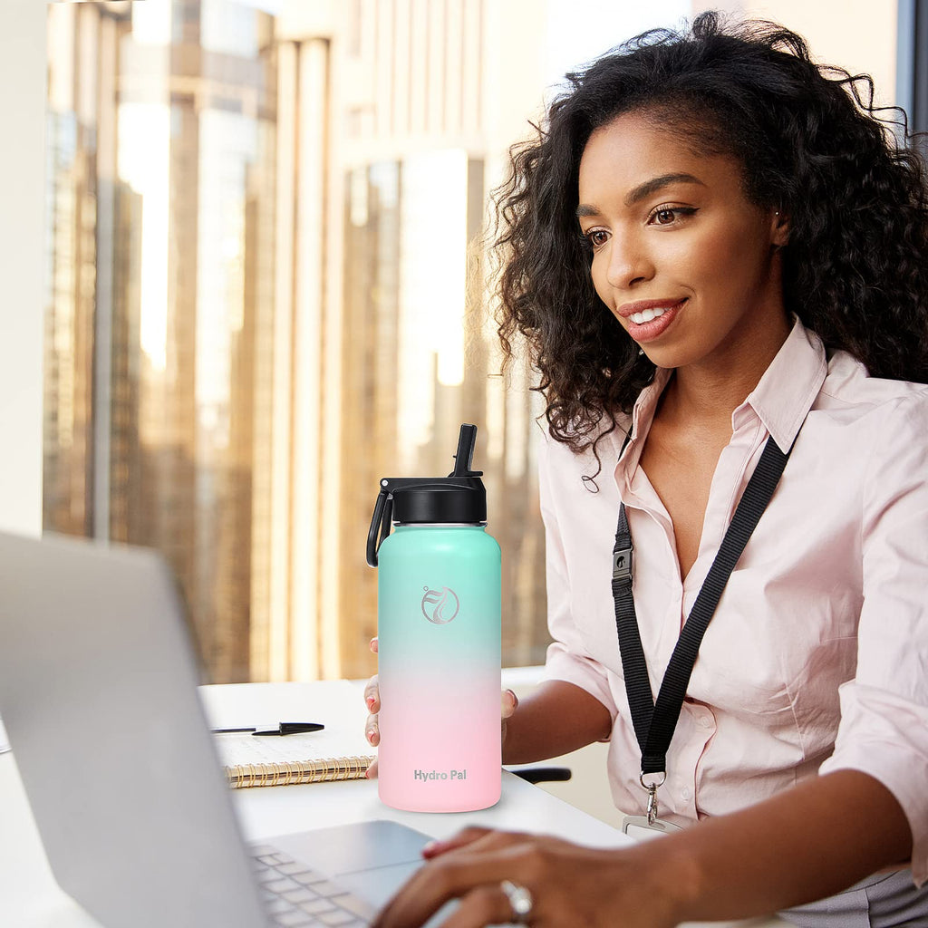 HydroPal Vacuum Insulated Water Bottle 1200ml/1000ml/750ml/500ml, 2 Lids (Straw & Spout), 12H Hot 24H Cold, BPA Free Stainless Steel Bottle, Leakproof Sports Water Bottle for Gym, Travel, Work