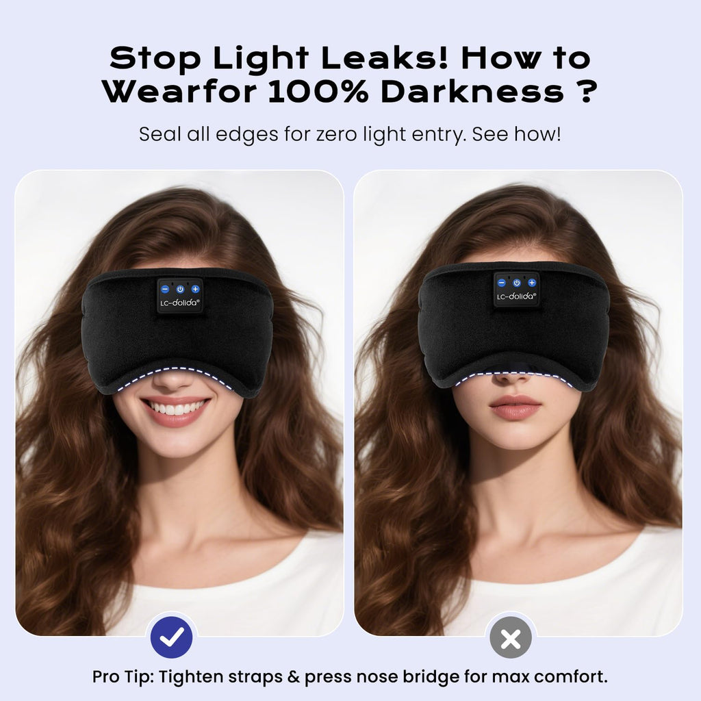 LC-dolida Bluetooth Sleep Mask Headphones Complete Blackout 3D Deep Eye Mask with Headphones Bluetooth V5.4 Can Play 15Hrs Breathable Eye mask with Earphones for Travel,Nap Sleeping,Shift Work