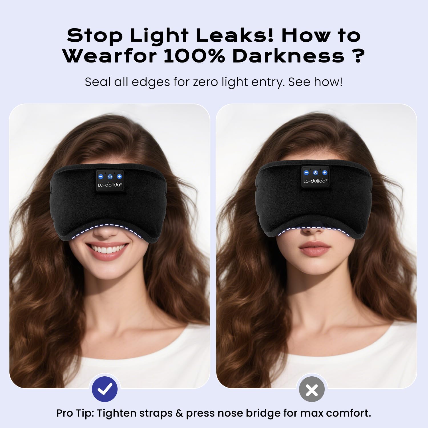 LC-dolida Bluetooth Sleep Mask Headphones Complete Blackout 3D Deep Eye Mask with Headphones Bluetooth V5.4 Can Play 15Hrs Breathable Eye mask with Earphones for Travel,Nap Sleeping,Shift Work