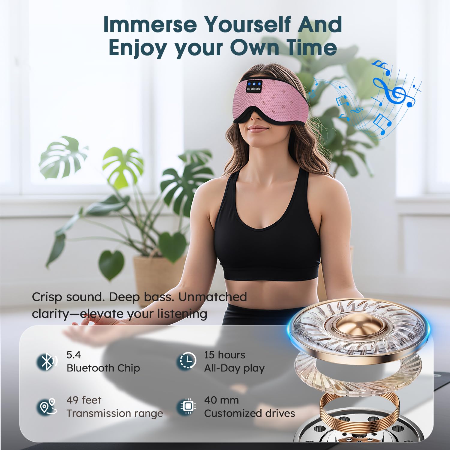 LC-dolida Bluetooth Sleep Mask Headphones Complete Blackout 3D Deep Eye Mask with Headphones Bluetooth V5.4 Can Play 15Hrs Breathable Eye mask with Earphones for Travel,Nap Sleeping,Shift Work