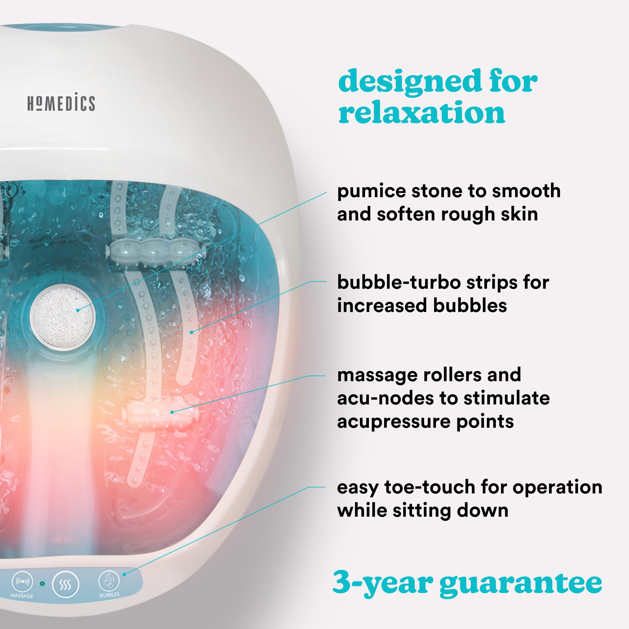 HoMedics Bubblemate Foot Spa and Massager with Keep Warm Function, Soothing Soak Massage Nodes, Bubble Turbo Strip, Pedicure Pumice Stone