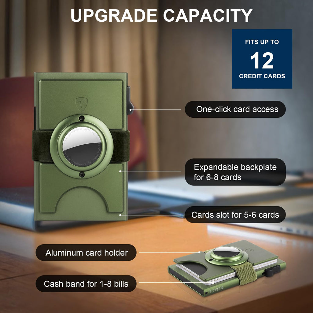 Smart Wallet for Men 12 Cards Paper Money Organiser RFID Blocking Card Wallet Utral Thin Metal Card Holder with Slid Ejector Button Quick Access to Bank Credit Card,Aluminium, Blue